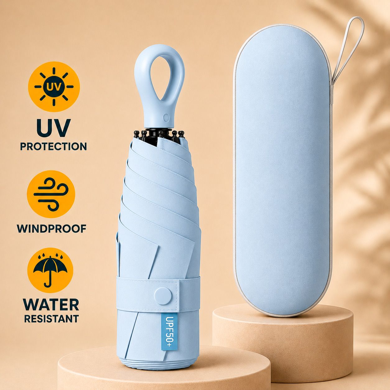 Mini Umbrella with Case Fold Men,Women,Kids,Girls,Boys Rain Sun Compact Pocket Umbrella-image-3