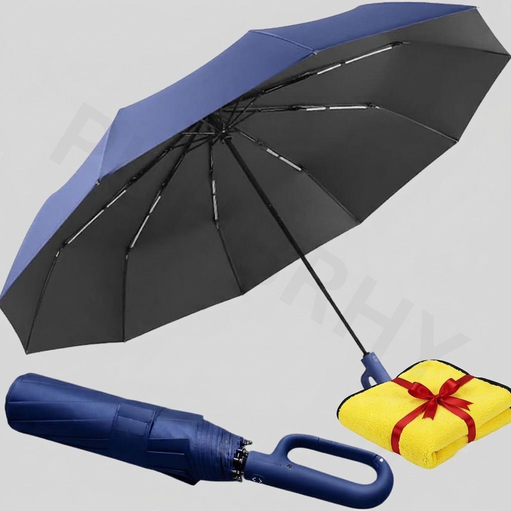 puhbrhy UV Umbrella for Sun & Rain Auto Open/Close Windproof Travel- 3-Foldable +Towel Umbrella-picture-7