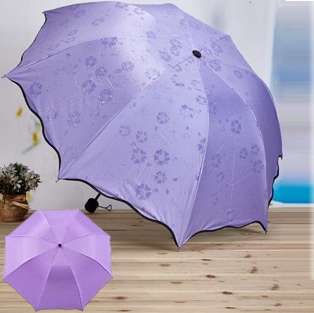 Three Folding Umbrella Bloom Flower in Rain Water Lightweight Windproof Umbrella-image-5
