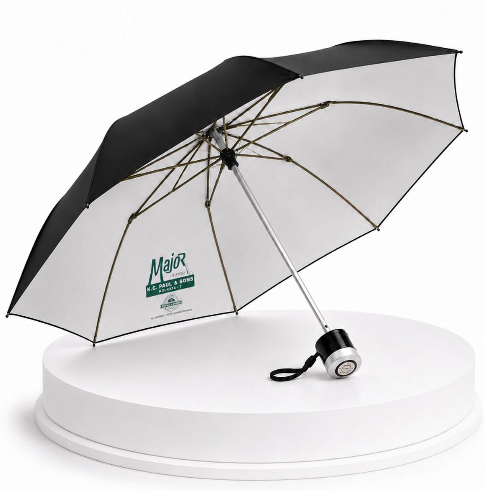 k.c. paul & sons Major 3 Fold Black Umbrella | UV Protection Chhata | Men & Women Travel Umbrella-picture-36