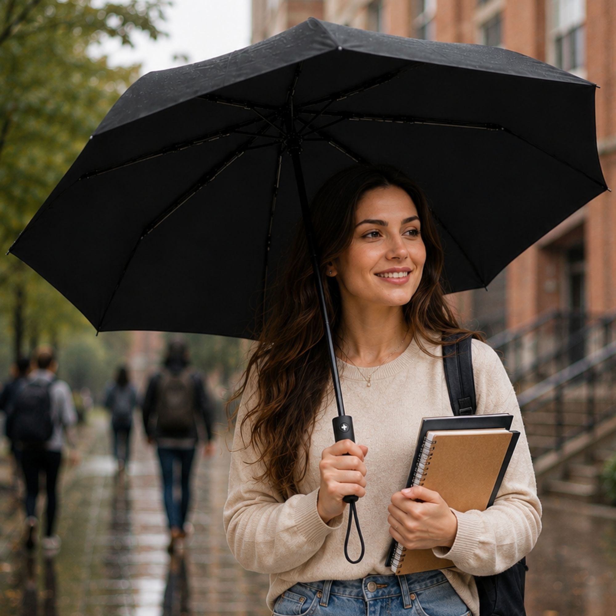 Auto Open & Close 10-Rib Windproof Foldable Umbrella (Black, 3-Fold-PL318) Umbrella-image-21