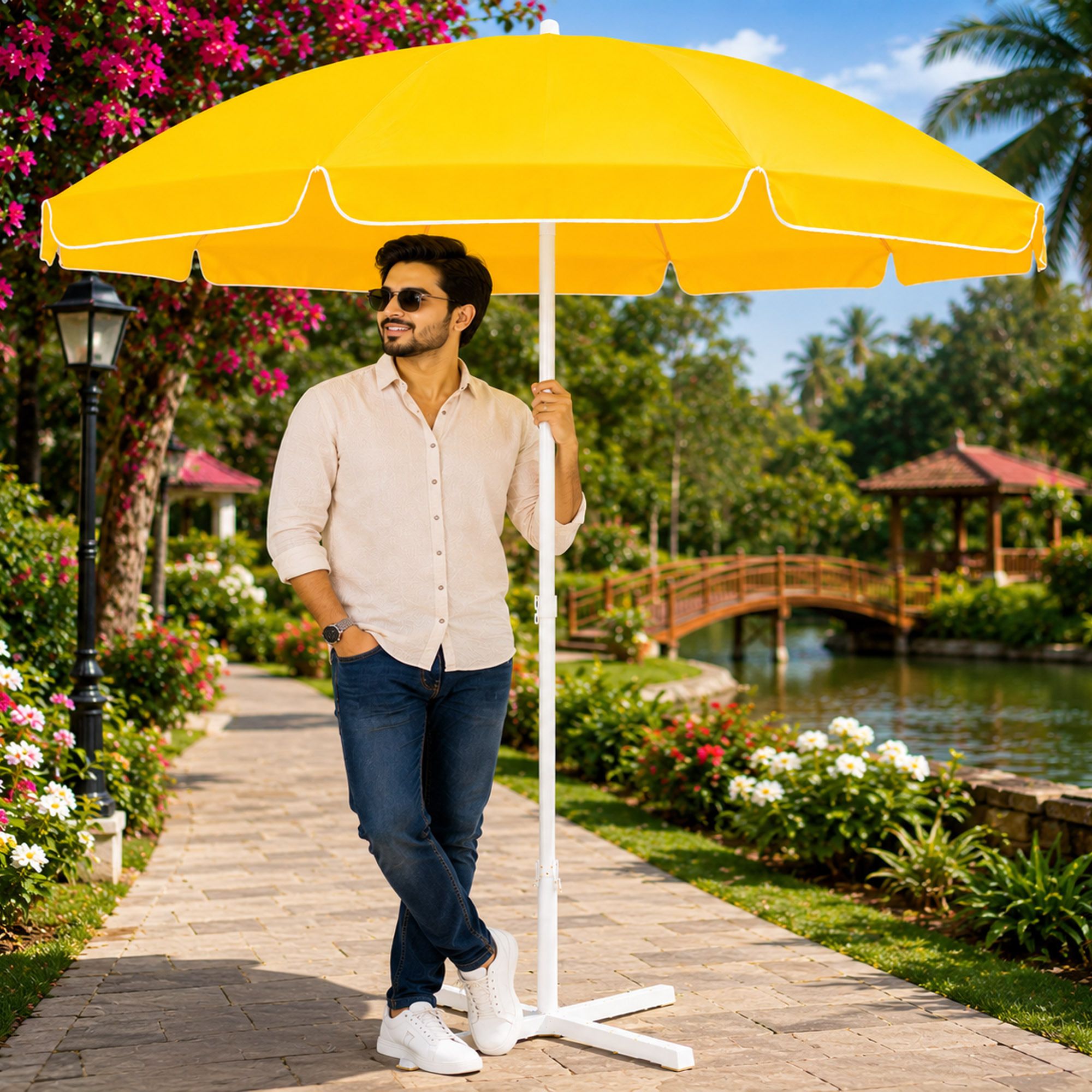 Poolside Garden 6 Ft Garden Umbrella With Stand Heavy Duty Patio Cover Umbrella-image-1