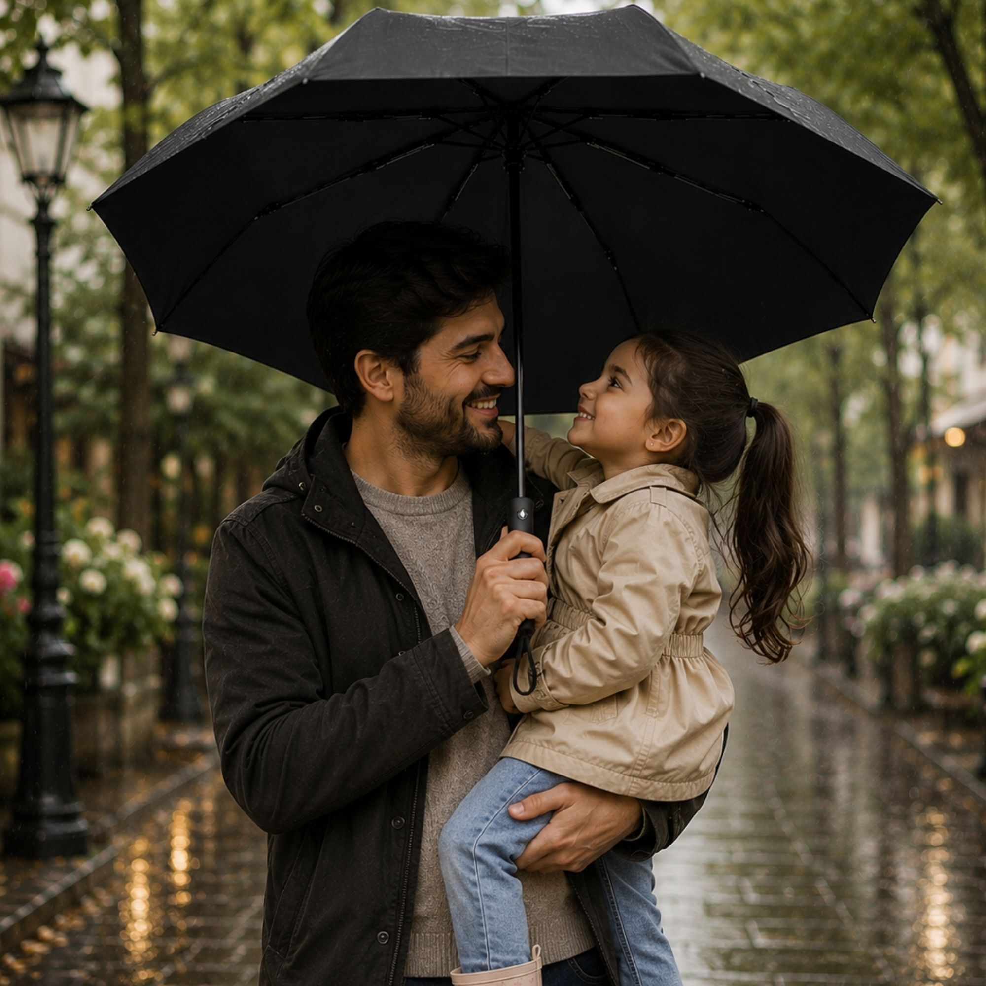 Auto Open & Close 10-Rib Windproof Foldable Umbrella (Black, 3-Fold-VO316) Umbrella-image-40