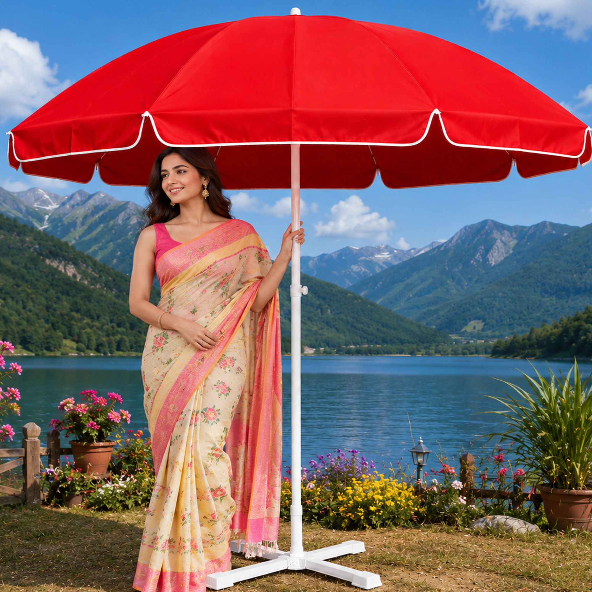 Garden Umbrella With Stand 6 Ft Stylish Family Garden Outdoor Shade Umbrella-image-5