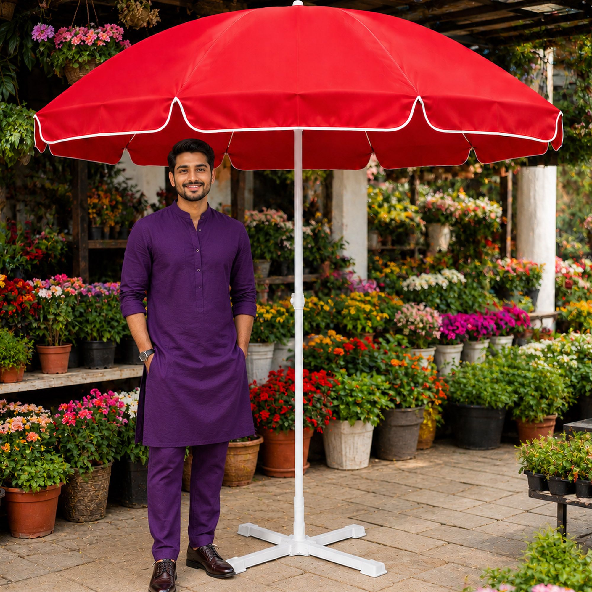 Garden Umbrella With Stand 6 Ft Modern Poolside Garden Outdoor Shade Umbrella-image-25