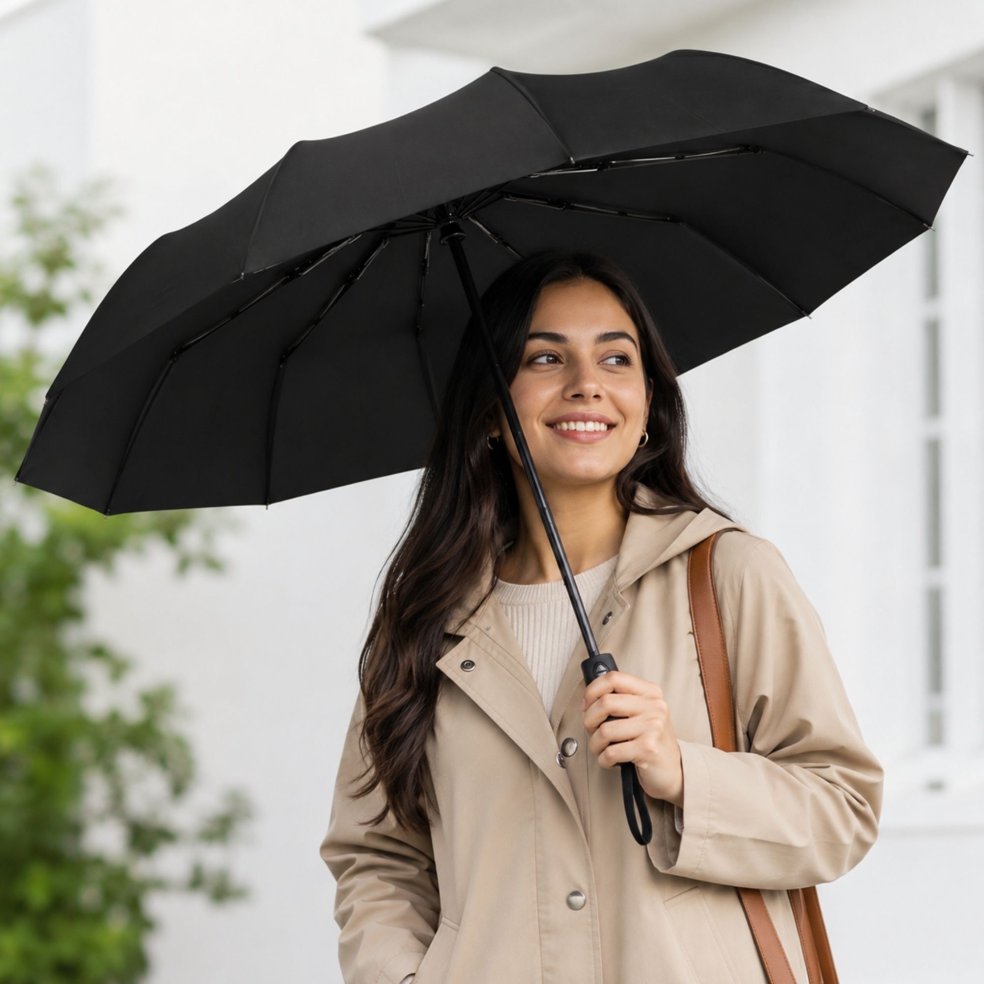 Auto Open & Close 10-Rib Windproof Foldable Umbrella (Black, 3-Fold-SN307) Umbrella-image-35