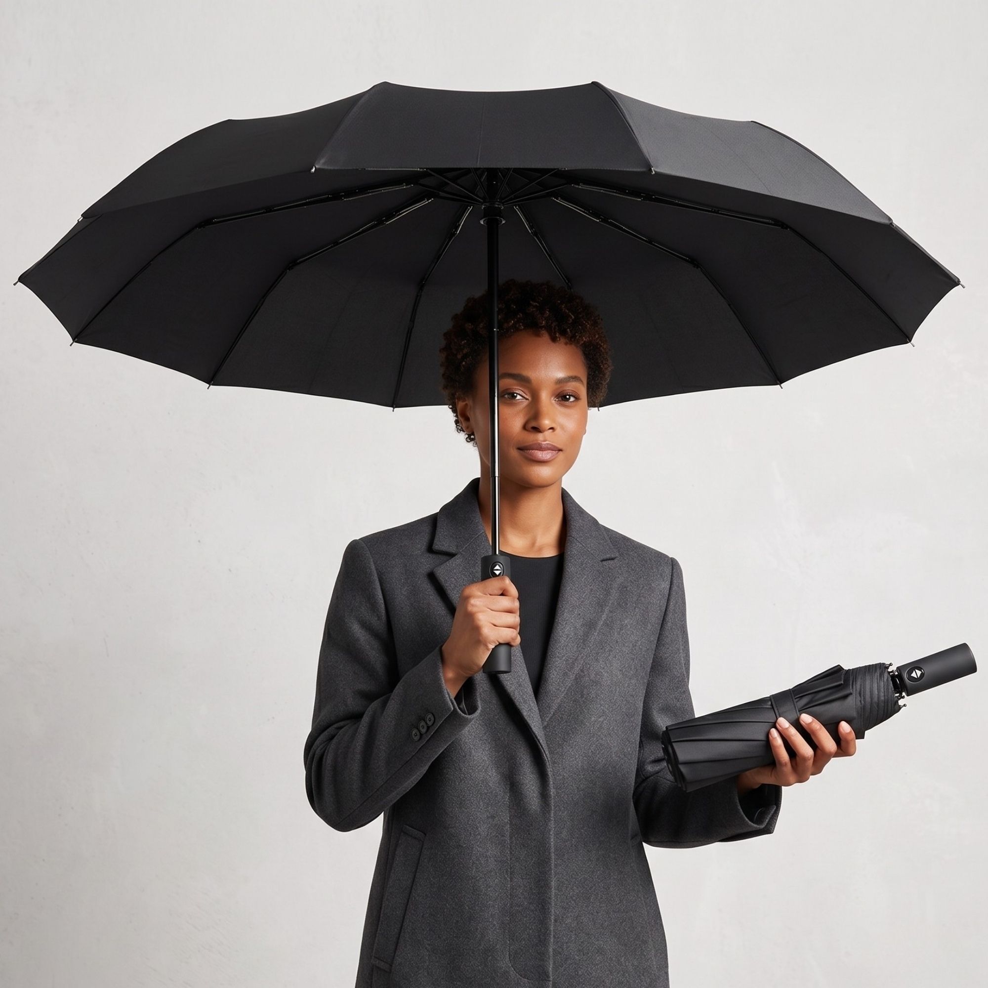 Auto Open & Close 10-Rib Windproof Foldable Umbrella (Black, 3-Fold-VO329) Umbrella-image-48