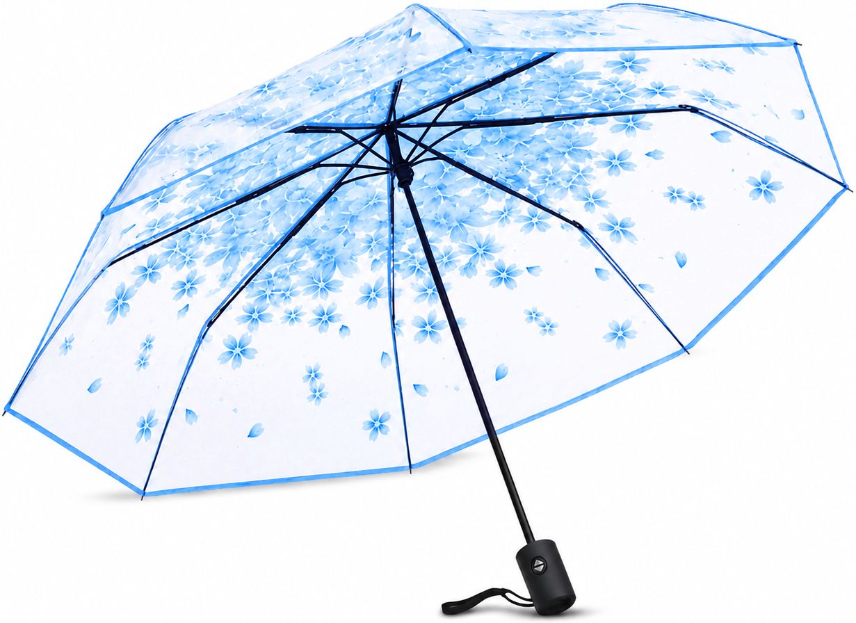 contacts Blue Transparent Floral Umbrella for Women Umbrella-picture-16