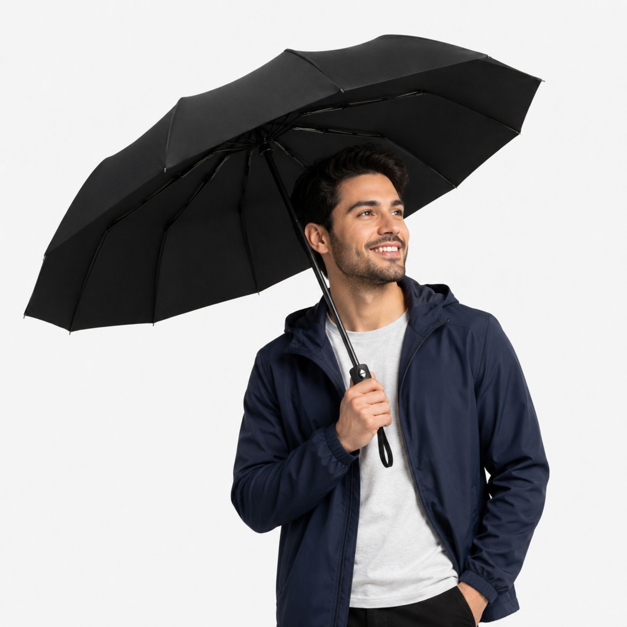 Auto Open & Close 10-Rib Windproof Foldable Umbrella (Black, 3-Fold-SN330) Umbrella-image-47
