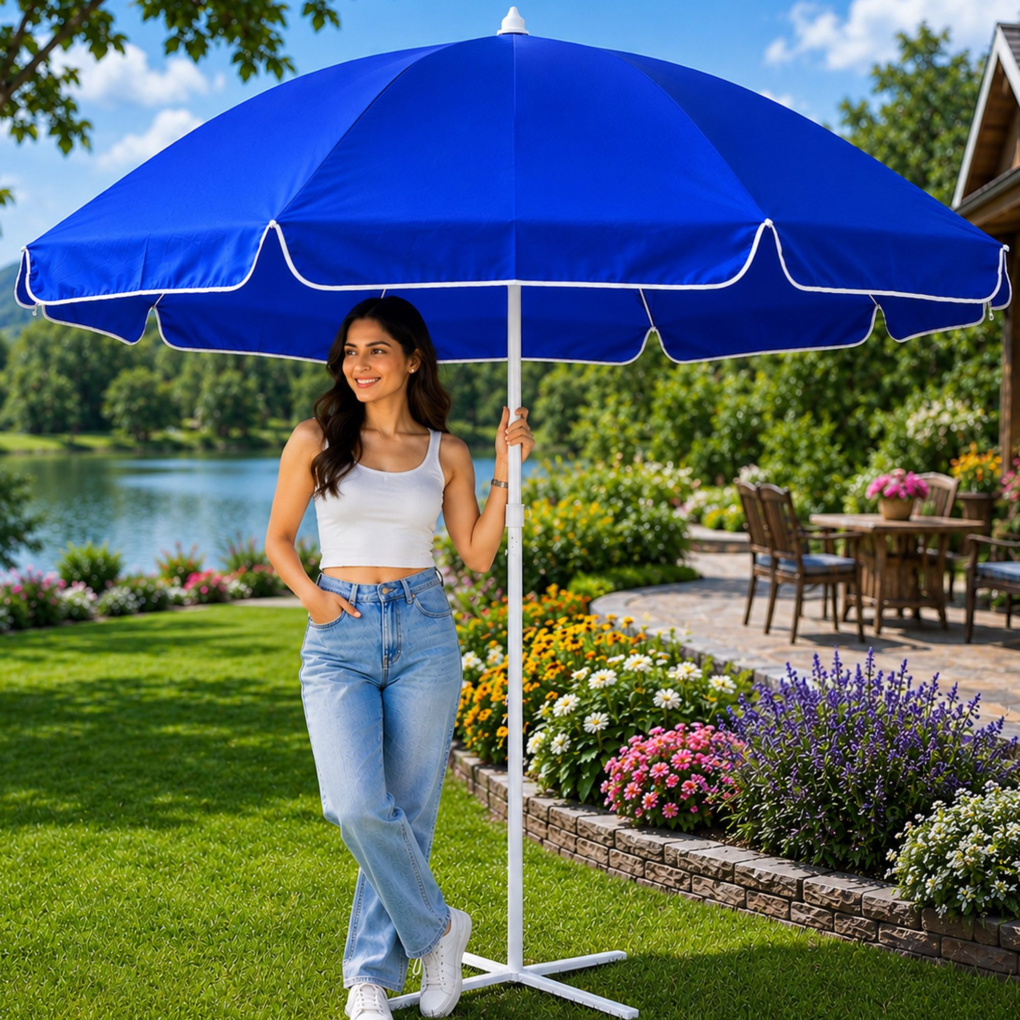 rainpopson Spacious 7 Ft Garden Umbrella With Stand for Home Outdoor Patio Cover Umbrella-picture-18