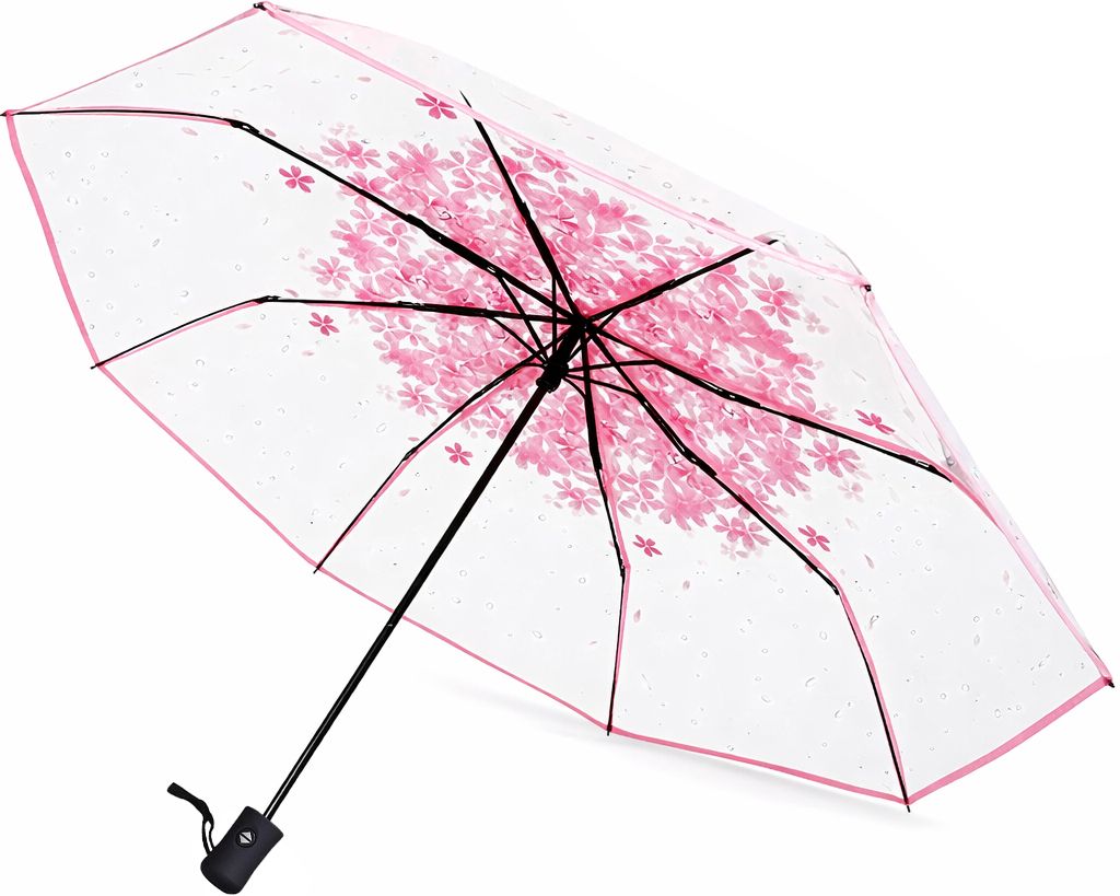 Transparent Cherry Blossom Umbrella, Auto Open Close Folding Umbrella Umbrella-image-2