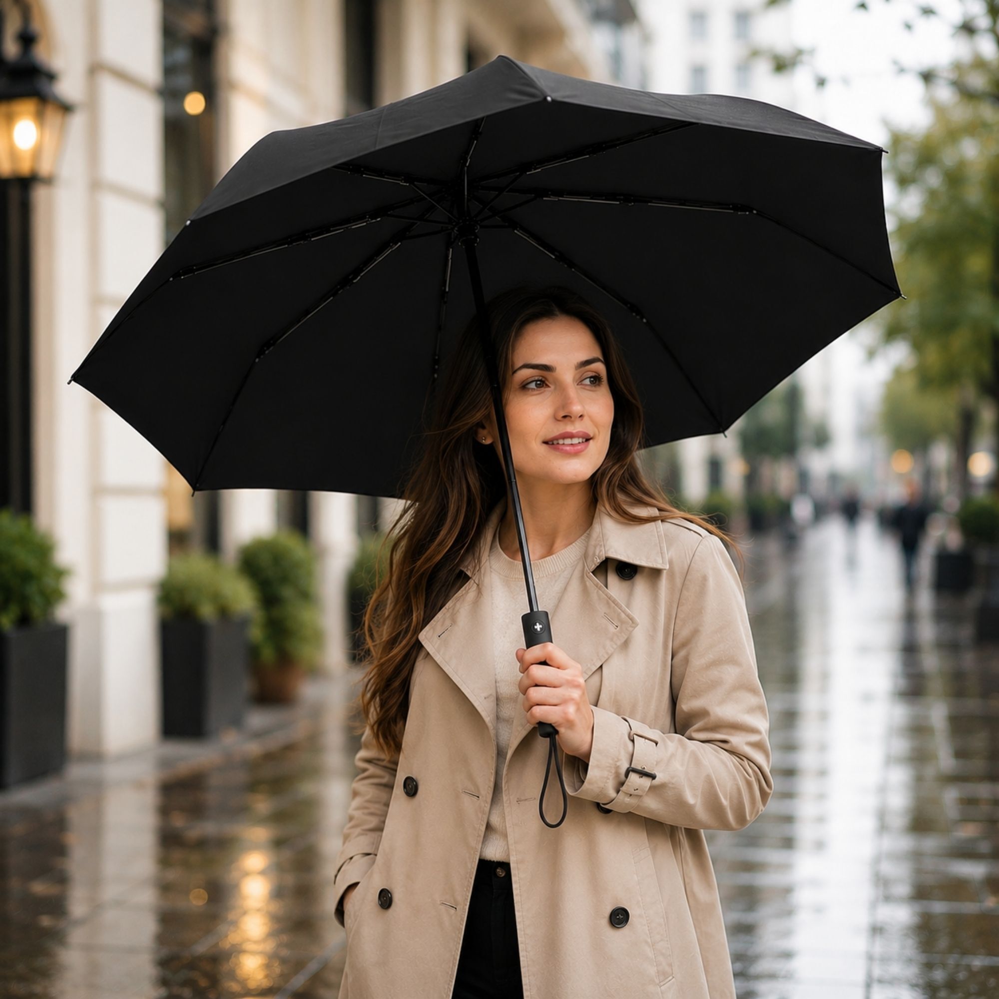 Auto Open & Close 10-Rib Windproof Foldable Umbrella (Black, 3-Fold-VO332) Umbrella-image-20