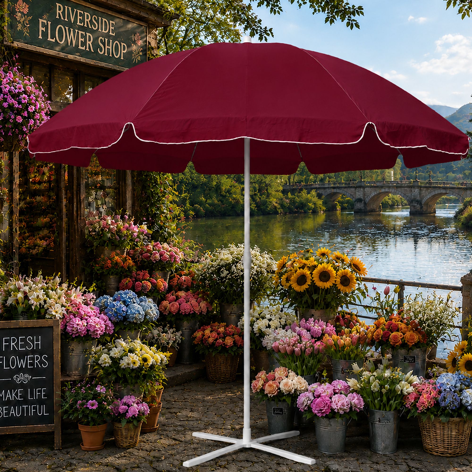 Robust 6 Ft Garden Umbrella With Stand for Poolside Garden Sun Shade Umbrella-image-37