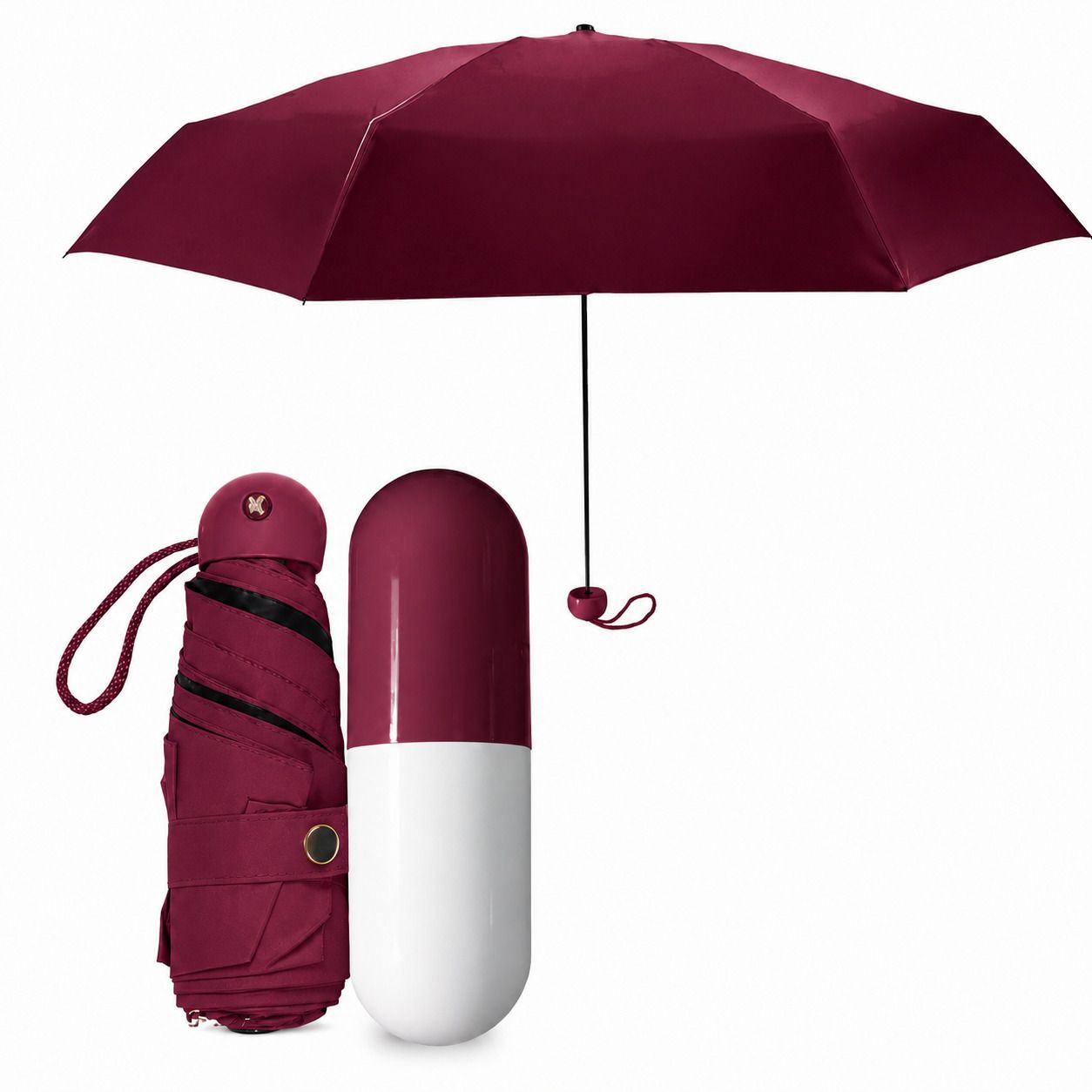 Premium Capsule Folding Umbrella Waterproof Compact Travel Umbrella Maroon Umbrella-image-40