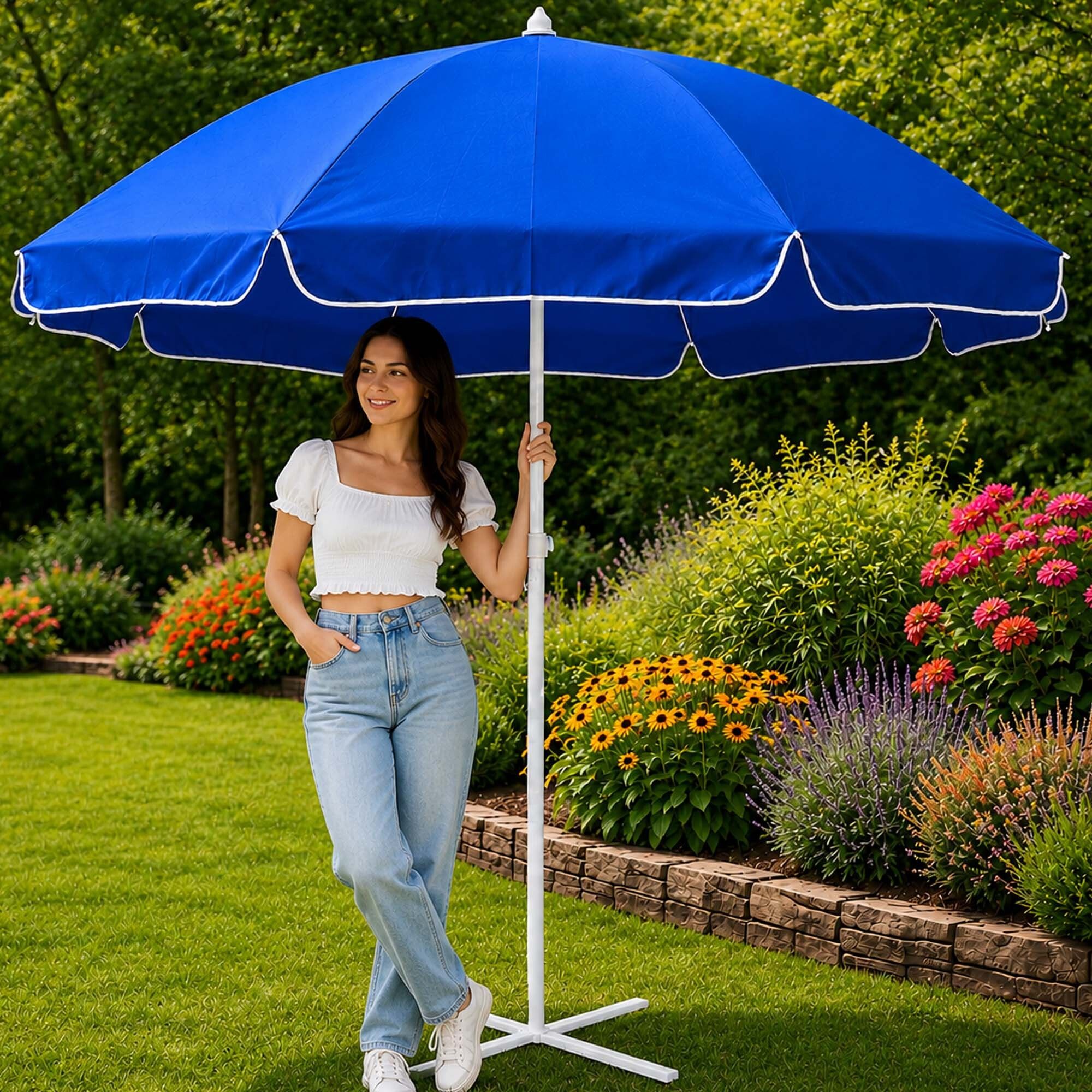 rainpopson Open Air Patio 7 Ft Garden Umbrella With Stand Designer Outdoor Shade Umbrella-picture-28