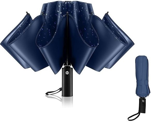 1 pcs Blue Auto Open/Close Button 3 Fold Umbrellas for Rain Windproof man/women Umbrella