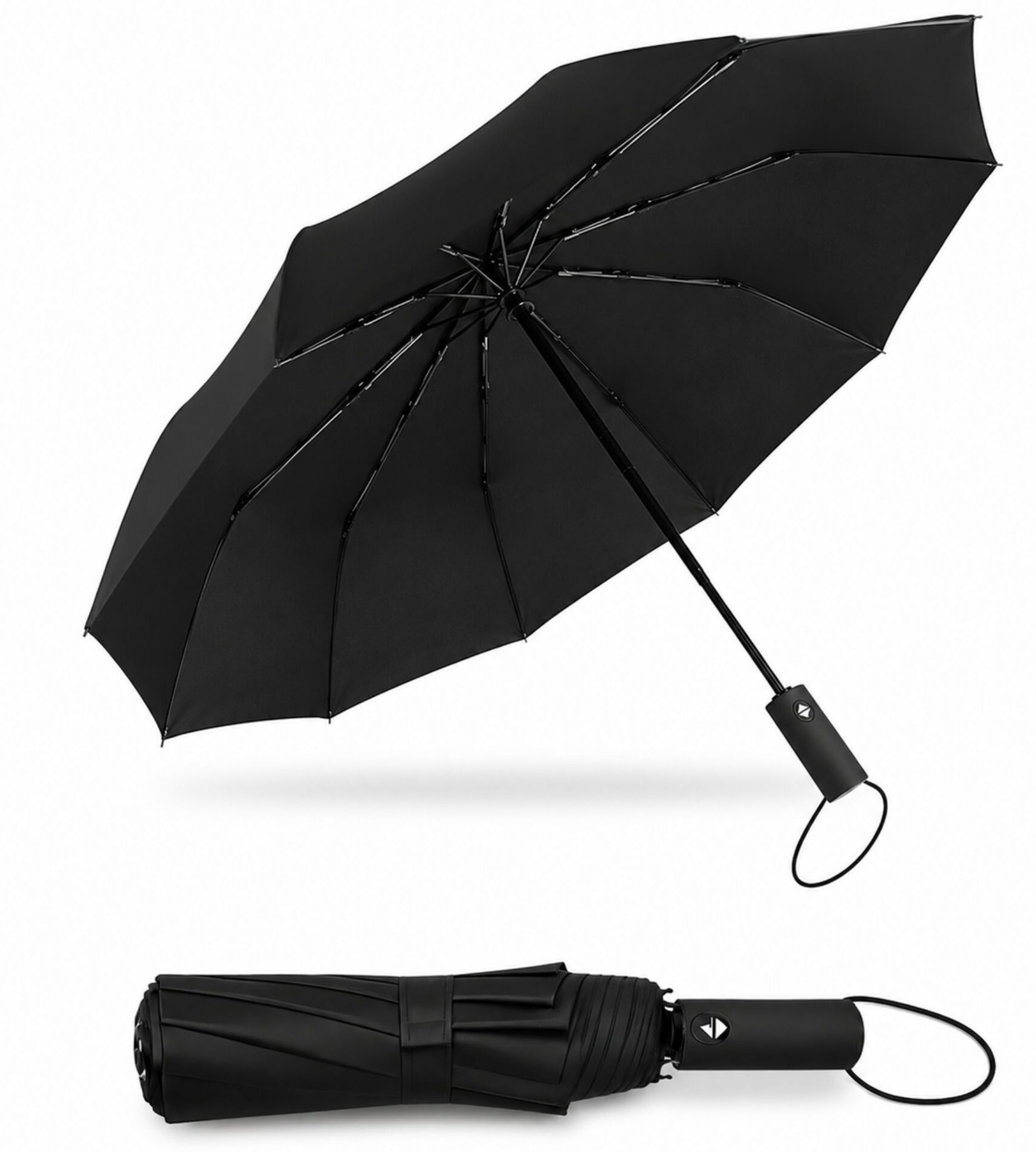 Auto Open & Close 10-Rib Windproof Foldable Umbrella (Black, 3-Fold-PL325) Umbrella-image-26
