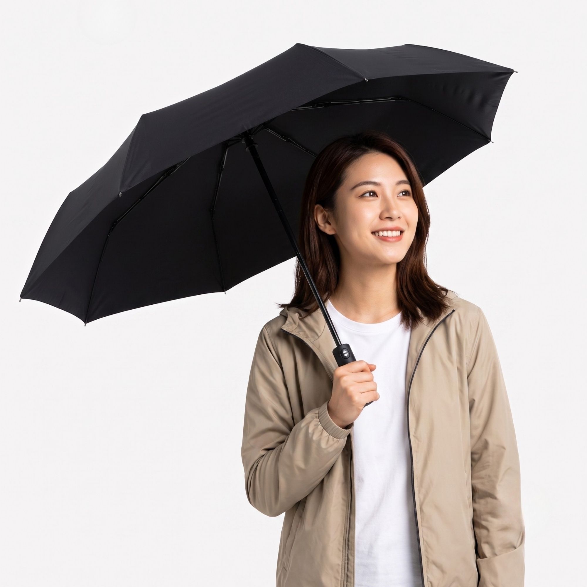 Auto Open & Close 10-Rib Windproof Foldable Umbrella (Black, 3-Fold-VO383) Umbrella-image-46