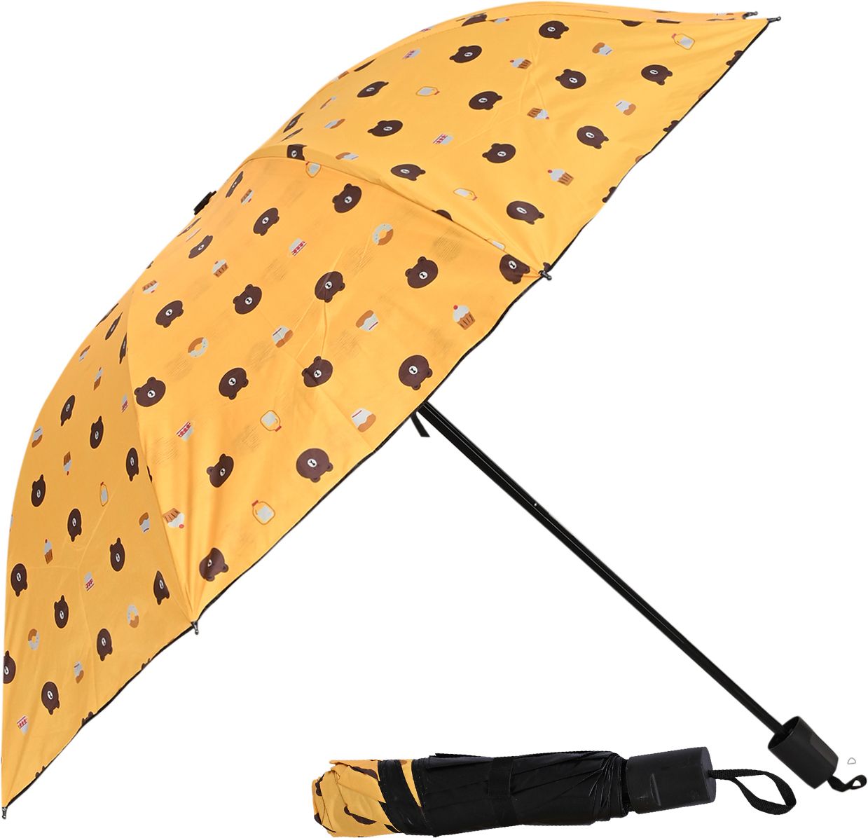 3 Fold Printed Rain Sun & UV Rays Protective Black Coated Manual Open Umbrella-image-3