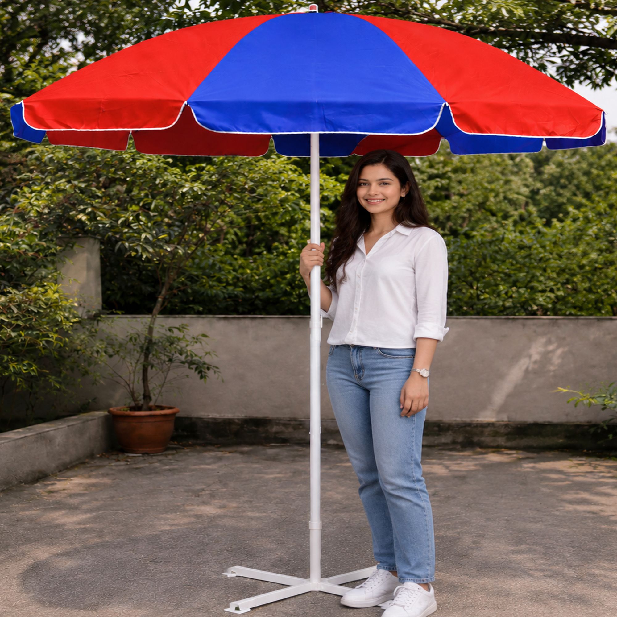 Resort Garden 6 Ft Garden Umbrella With Stand Spacious Large Sun Shade Umbrella-image-11