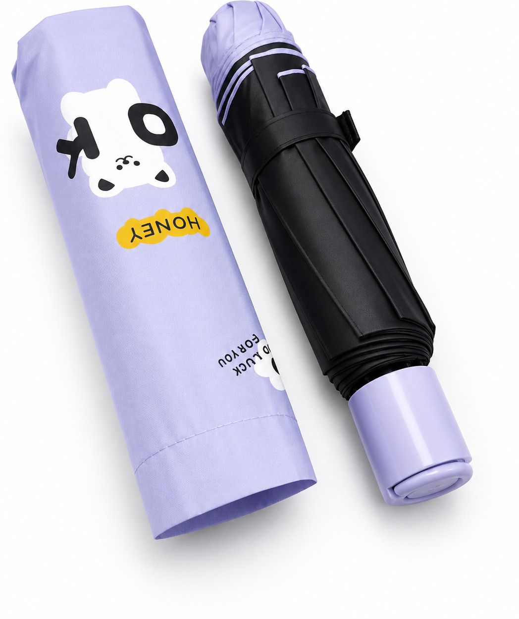 Cute Bear Print Compact 3 Fold UV Umbrella, Purple Umbrella-image-16