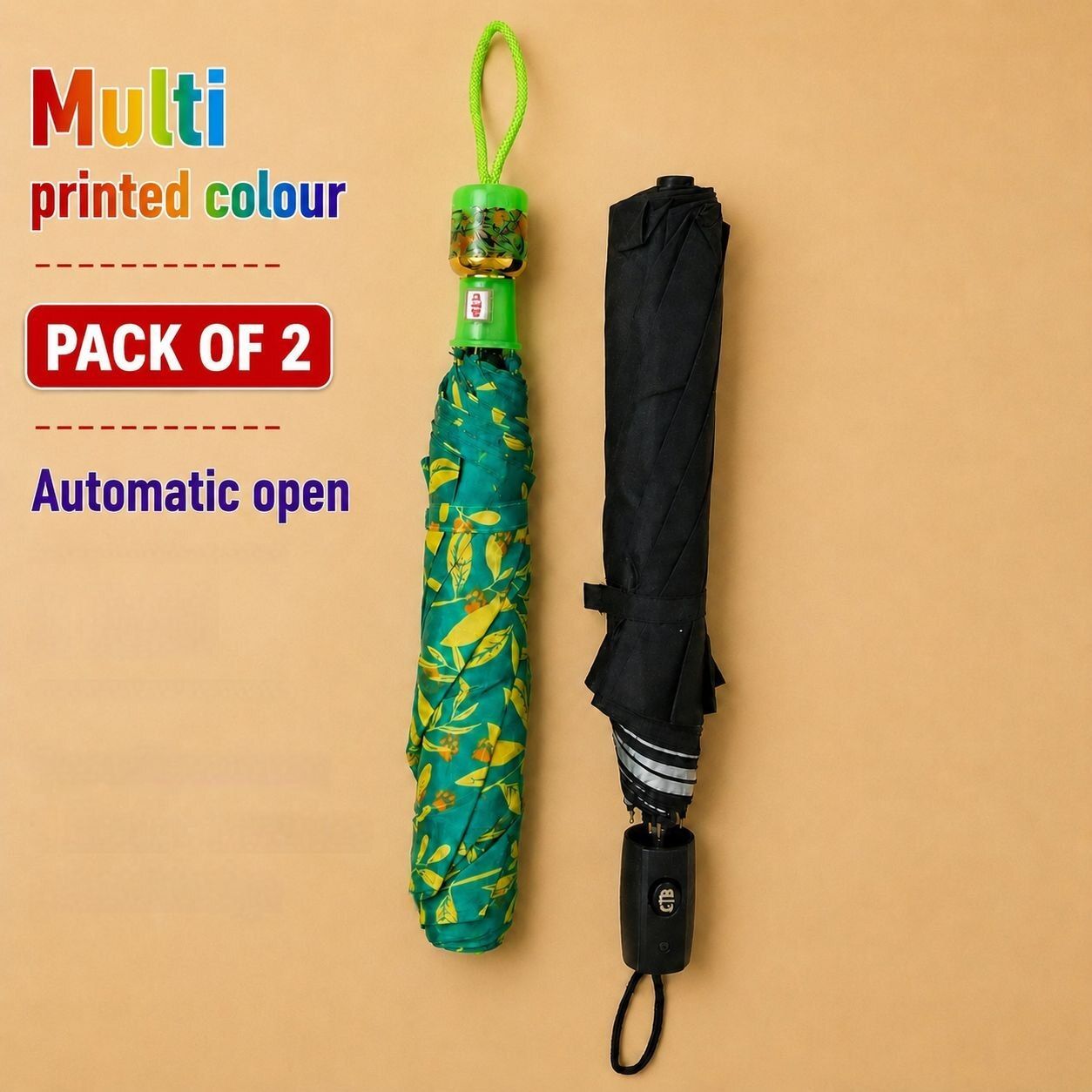 gtb Pack of 2 Auto Open Folding Umbrellas | Black + 1 Random Color Umbrella-picture-14