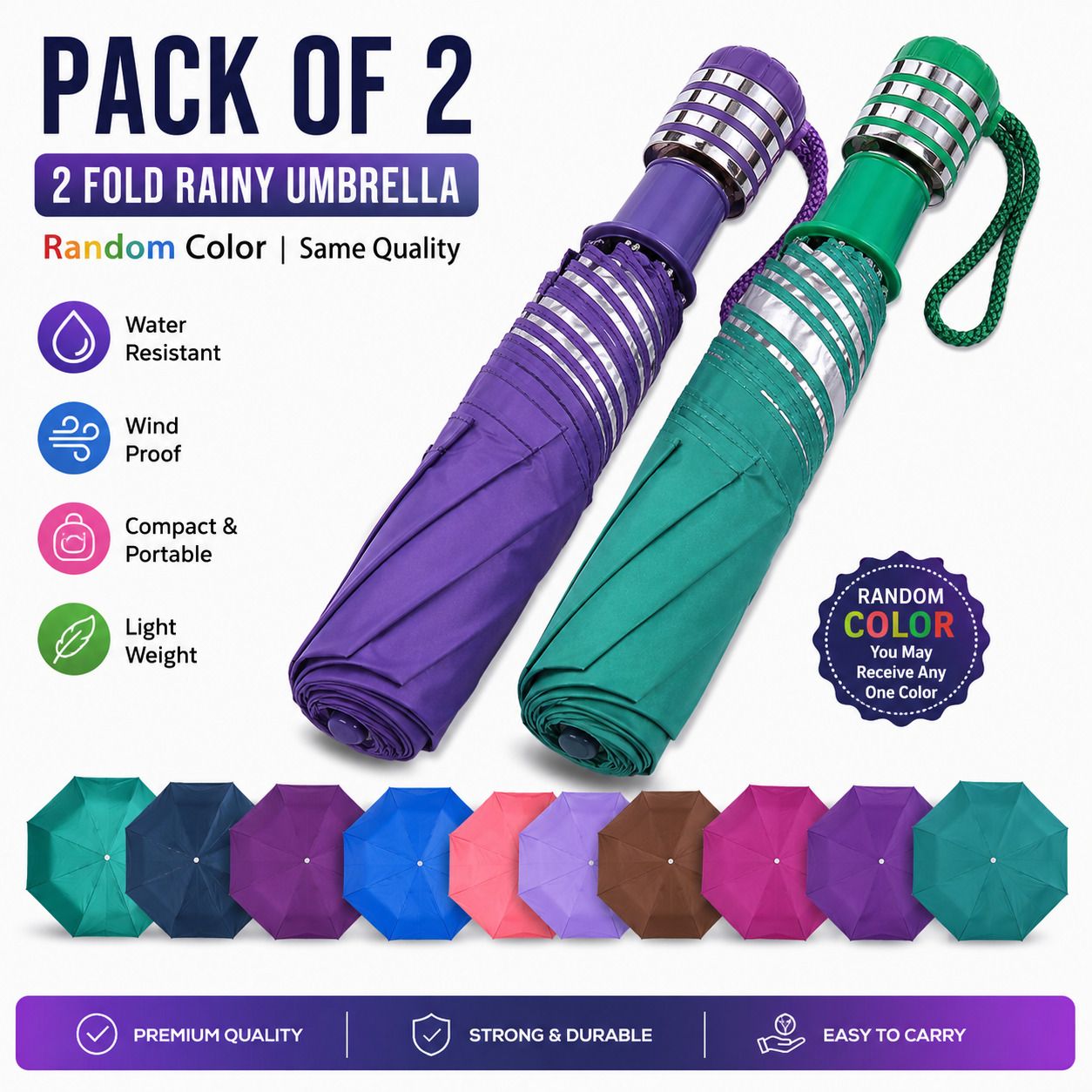 livly 2 Fold Foldable Umbrella Pack of 2 | Random Multicolor for Men & Women Umbrella-picture-11
