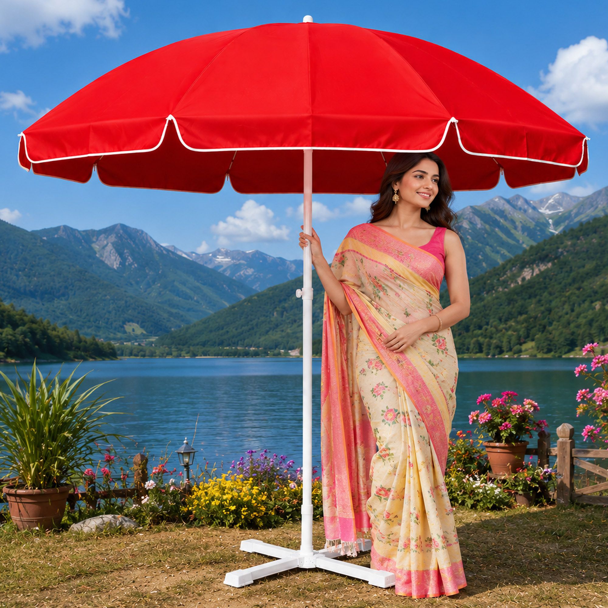 Garden Umbrella With Stand 6 Ft Elegant Lawn and Terrace Sun Shade Umbrella-image-12