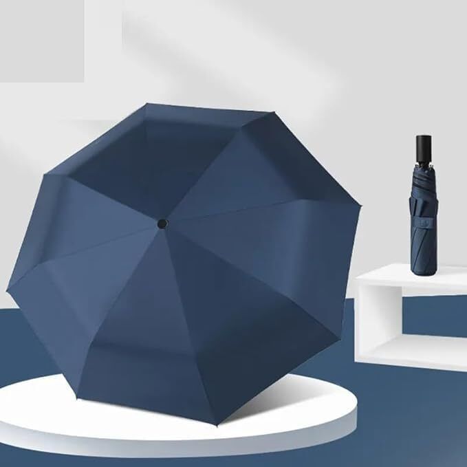 3 Fold Auto Open Close Windproof Umbrella Blue Umbrella-image-46