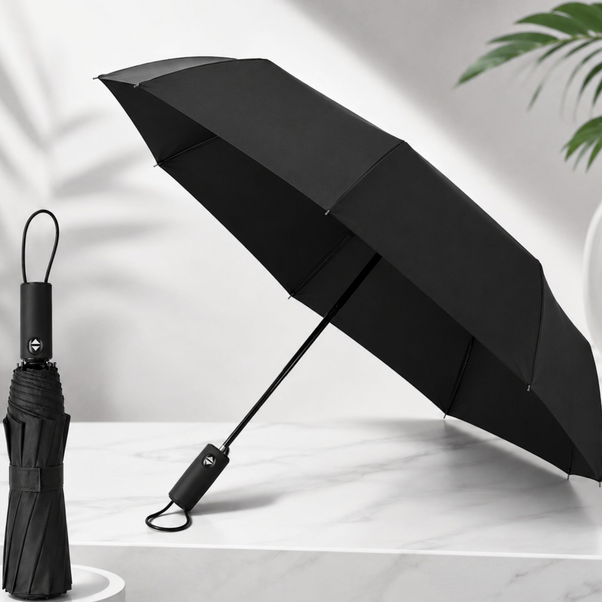 Auto Open & Close 10-Rib Windproof Foldable Umbrella (Black, 3-Fold-PL315) Umbrella-image-39