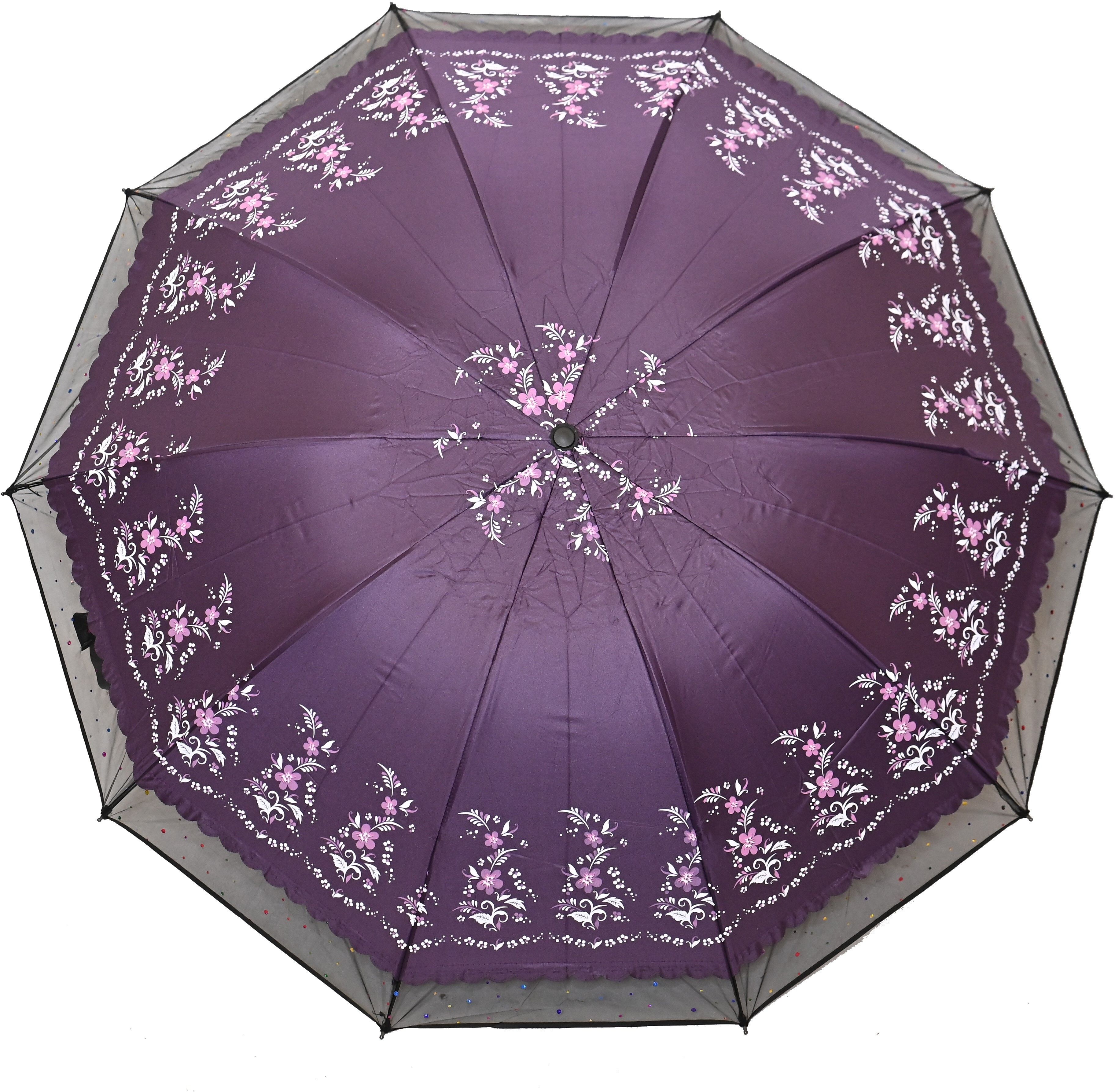 chattri wala Printed Anti-UV 3Folding Umbrella with Net border Purple Colour Umbrella-picture-23