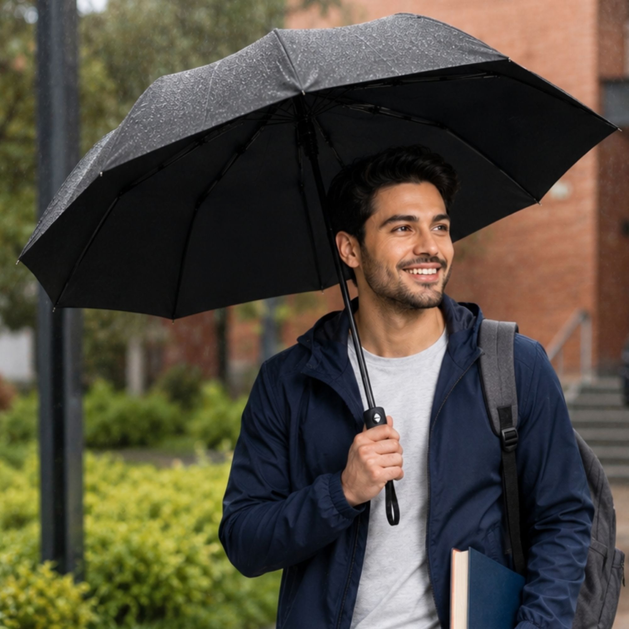 Auto Open & Close 10-Rib Windproof Foldable Umbrella (Black, 3-Fold-KR319) Umbrella-image-43