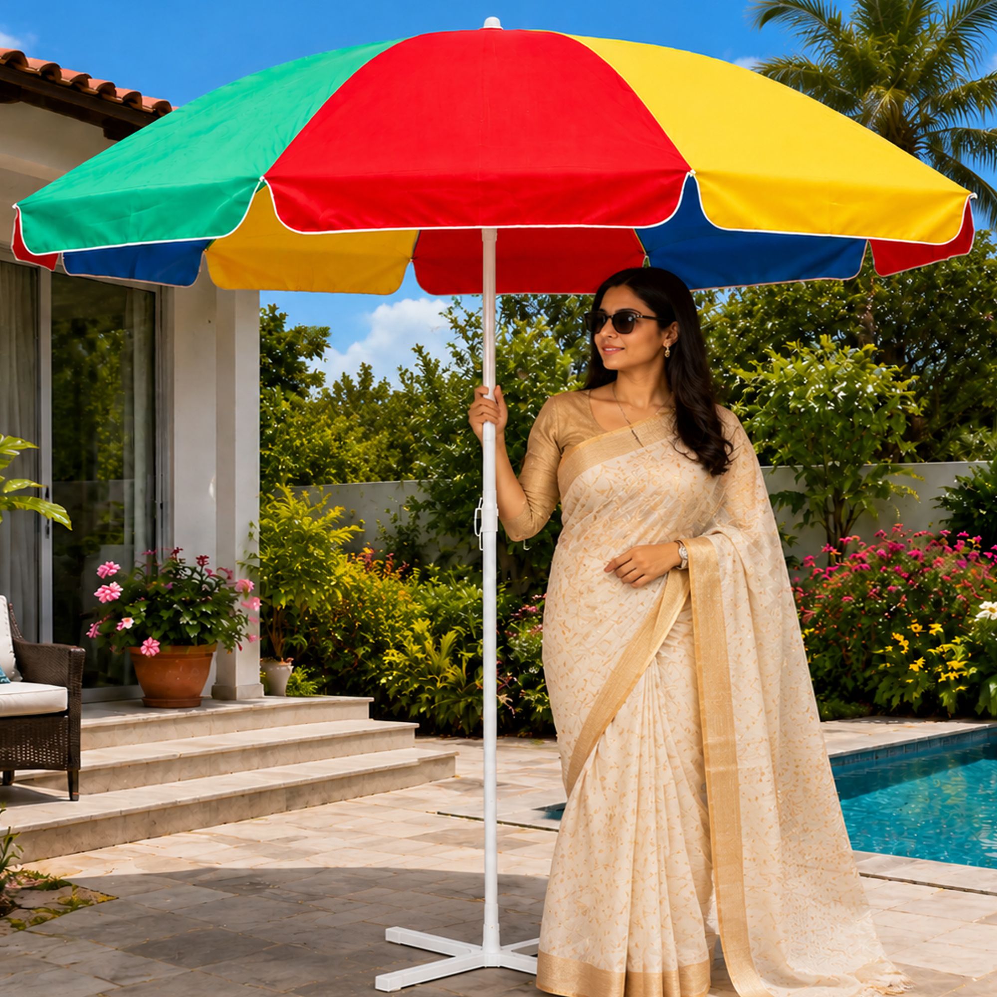 green bird Outdoor Garden 7 Ft Garden Umbrella With Stand Spacious Shade Canopy Umbrella-picture-21