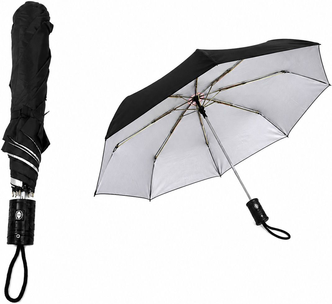 shri shyam 2 Fold Umbrella Compact Travel Umbrella | One-Touch Open/Close | Black & Silver Umbrella-picture-0