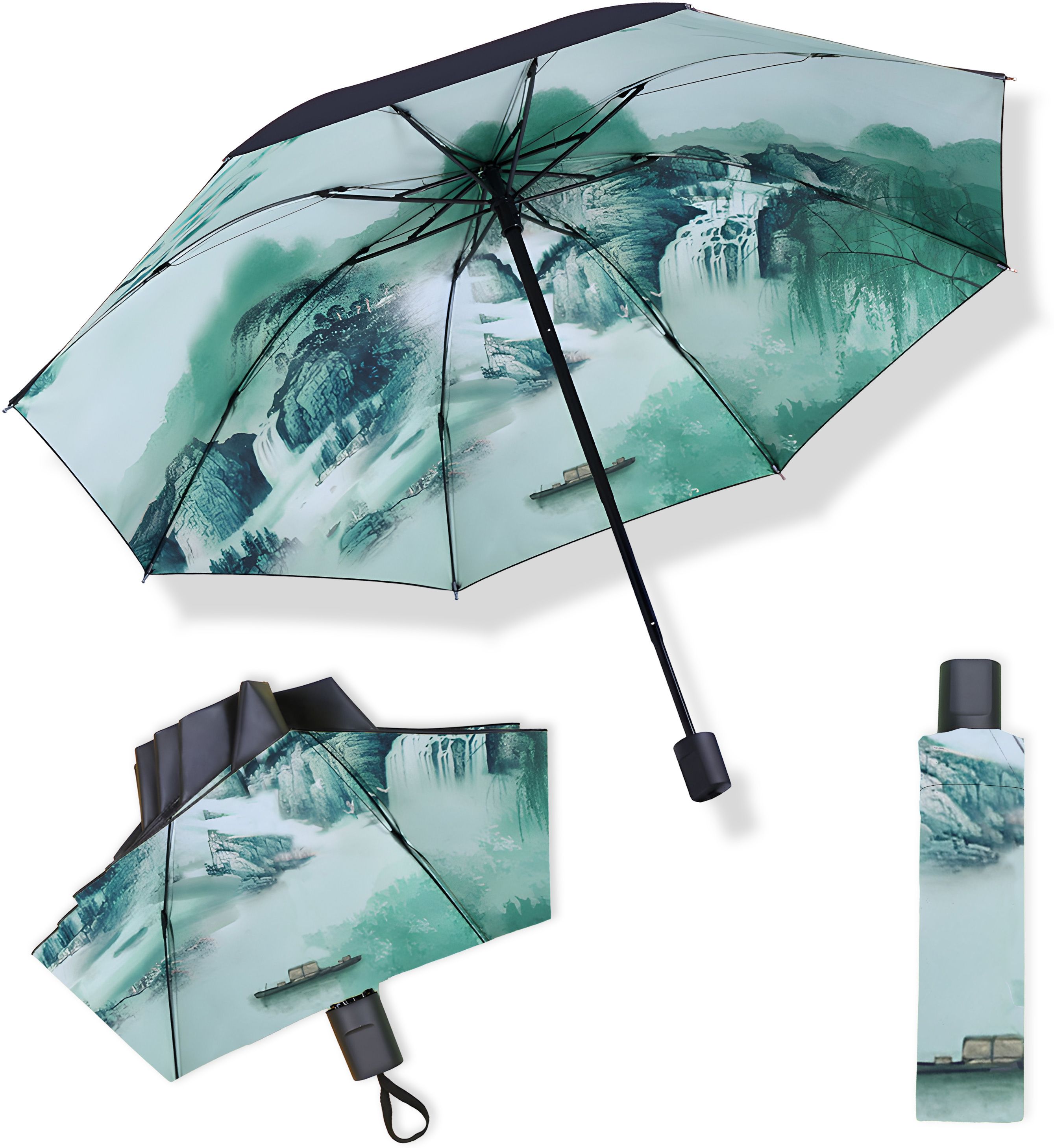 Printed Mountains Design Travel UV Umbrella for Rain, Wind & Water Proof Umbrella-image-15