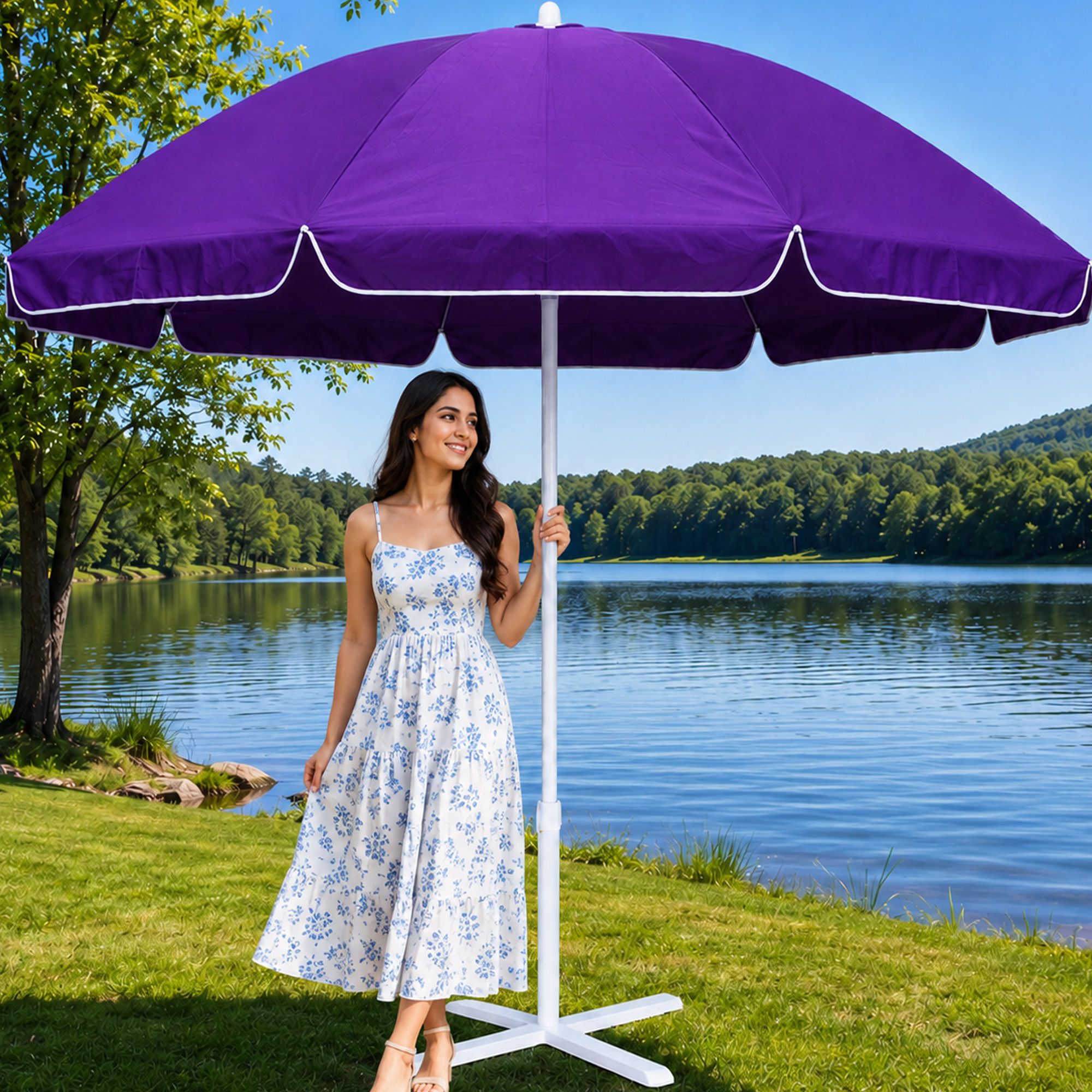 rainpopson Designer 7 Ft Garden Umbrella With Stand for Poolside Garden Sun Shade Umbrella-picture-23