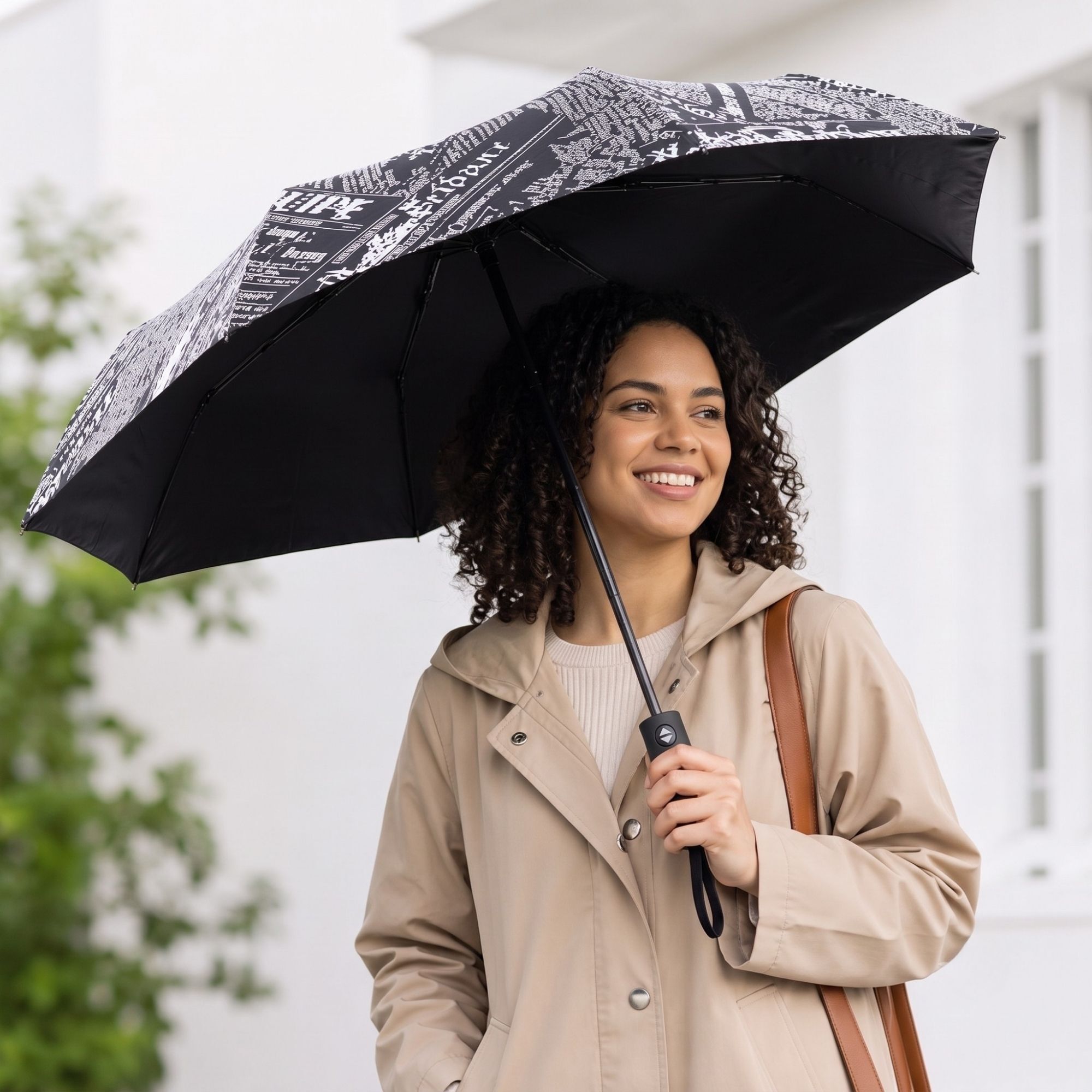 Auto Open & Close 10-Rib Windproof Foldable Umbrella (Newspaper, 3-Fold-VO340) Umbrella-image-29
