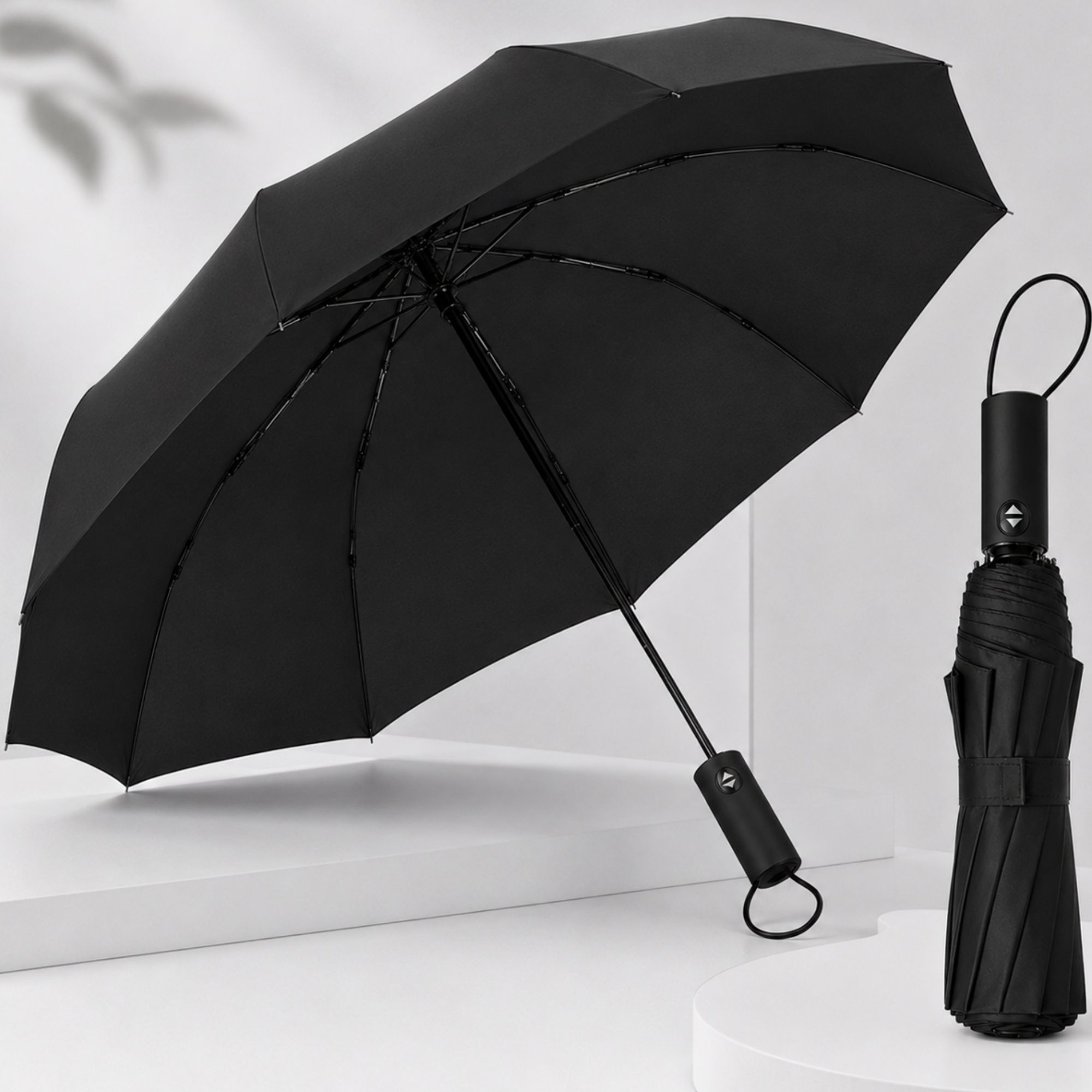 Auto Open & Close 10-Rib Windproof Foldable Umbrella (Black, 3-Fold-SN314) Umbrella-image-25