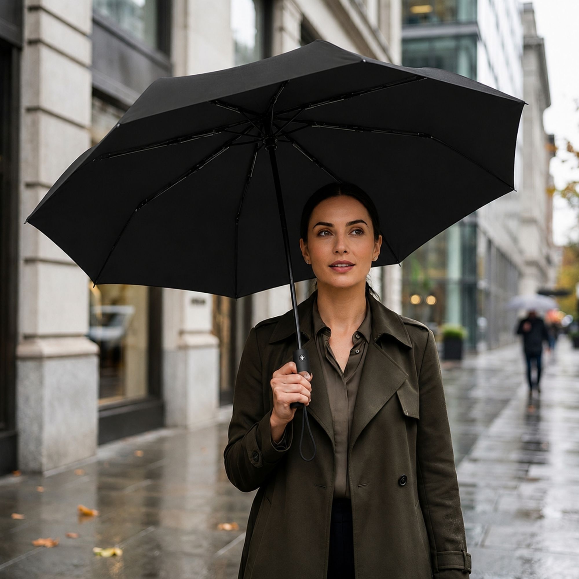 Auto Open & Close 10-Rib Windproof Foldable Umbrella (Black, 3-Fold-KR326) Umbrella-image-41