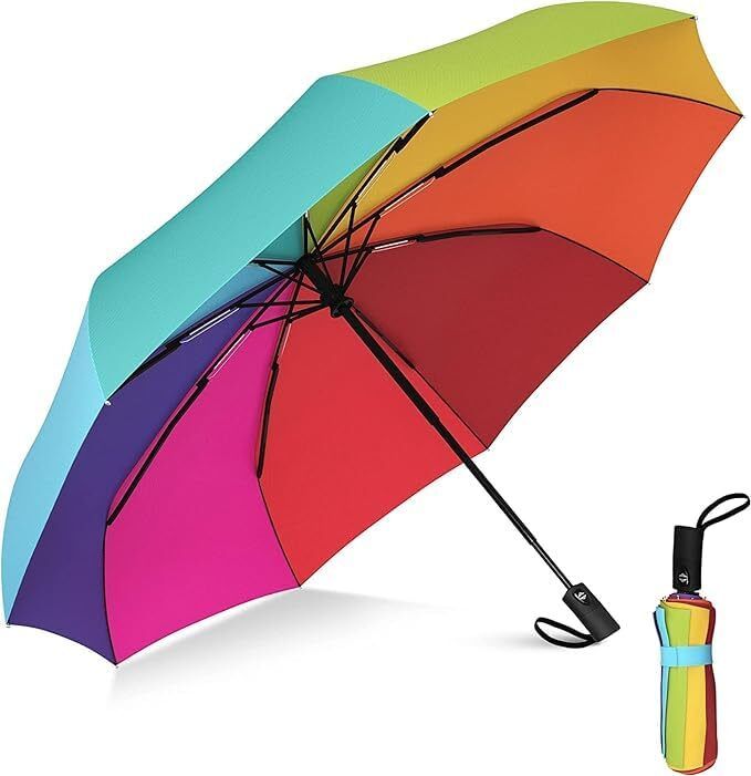 Rainbow Umbrella, 3 Fold Fully Automatic Rain Sun UV Protection Auto Open Close Umbrella-image-35