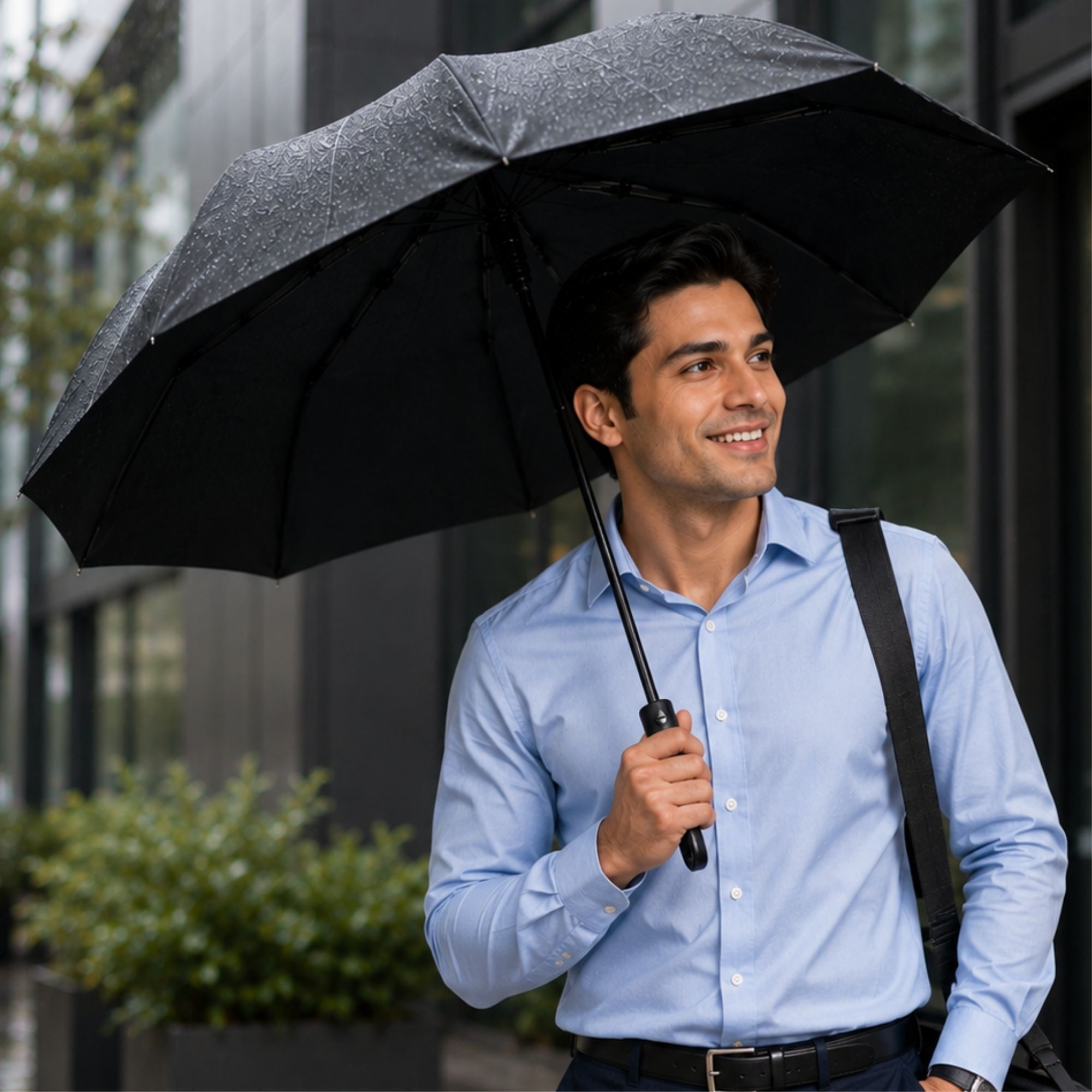 Auto Open & Close 10-Rib Windproof Foldable Umbrella (Black, 3-Fold-VO336) Umbrella-image-49