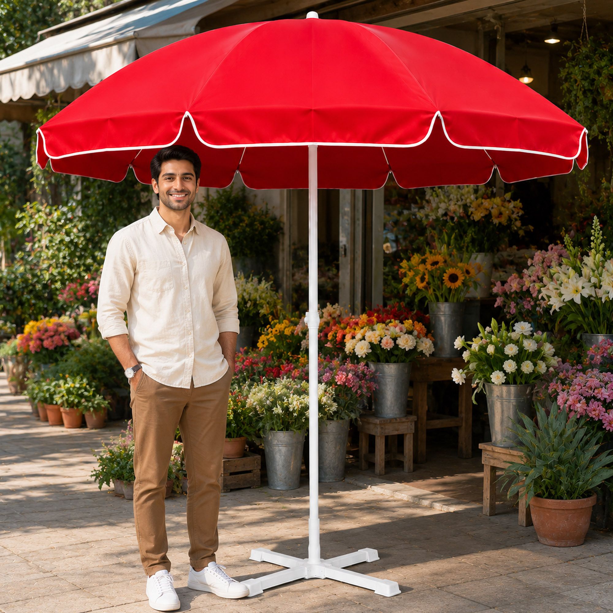Durable 6 Ft Garden Umbrella With Stand for Patio and Lawn Sun Shade Umbrella-image-29