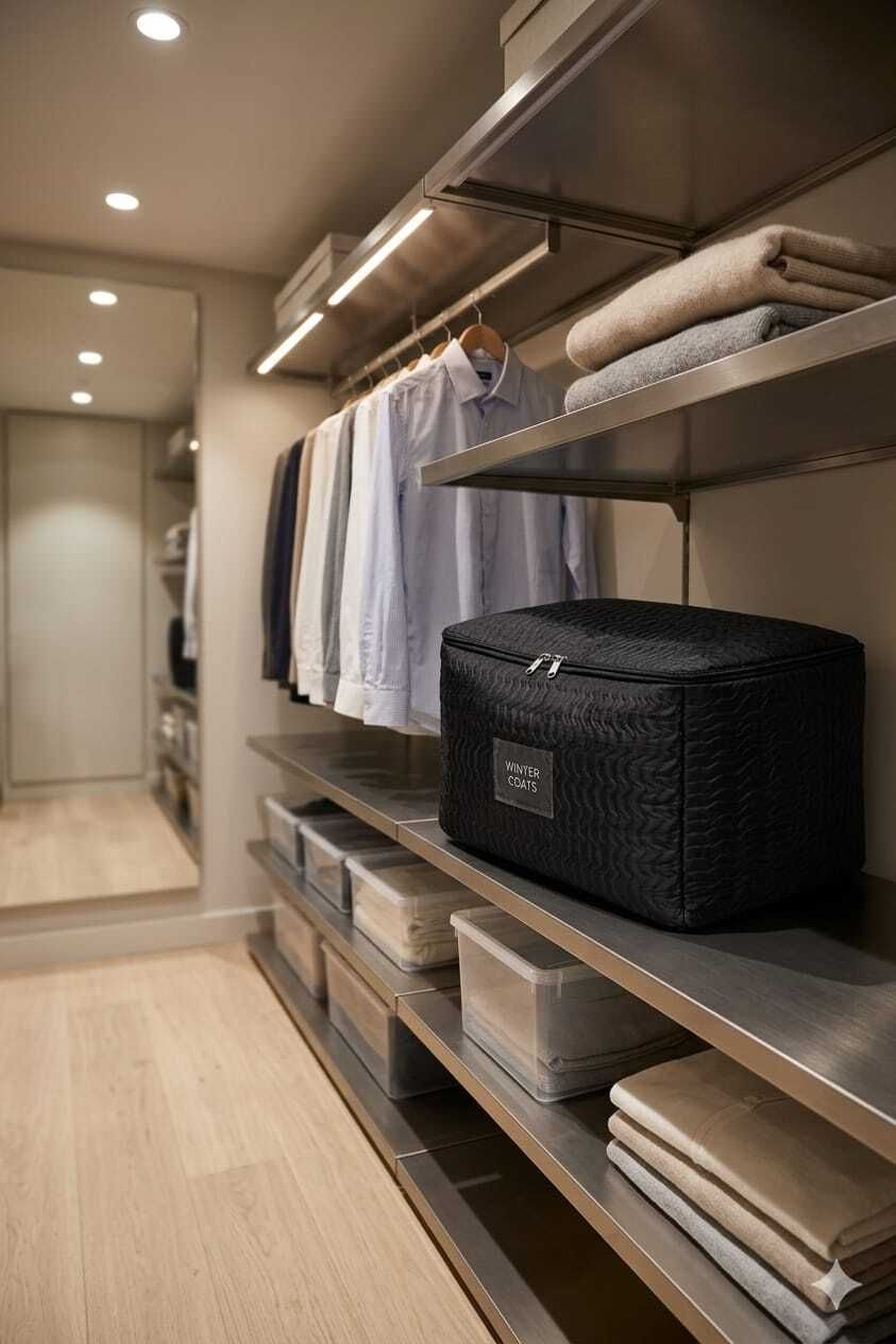 Foldable Clothes, Blanket & Saree Storage Box (Black Geometric Print) Storage Box-image-14