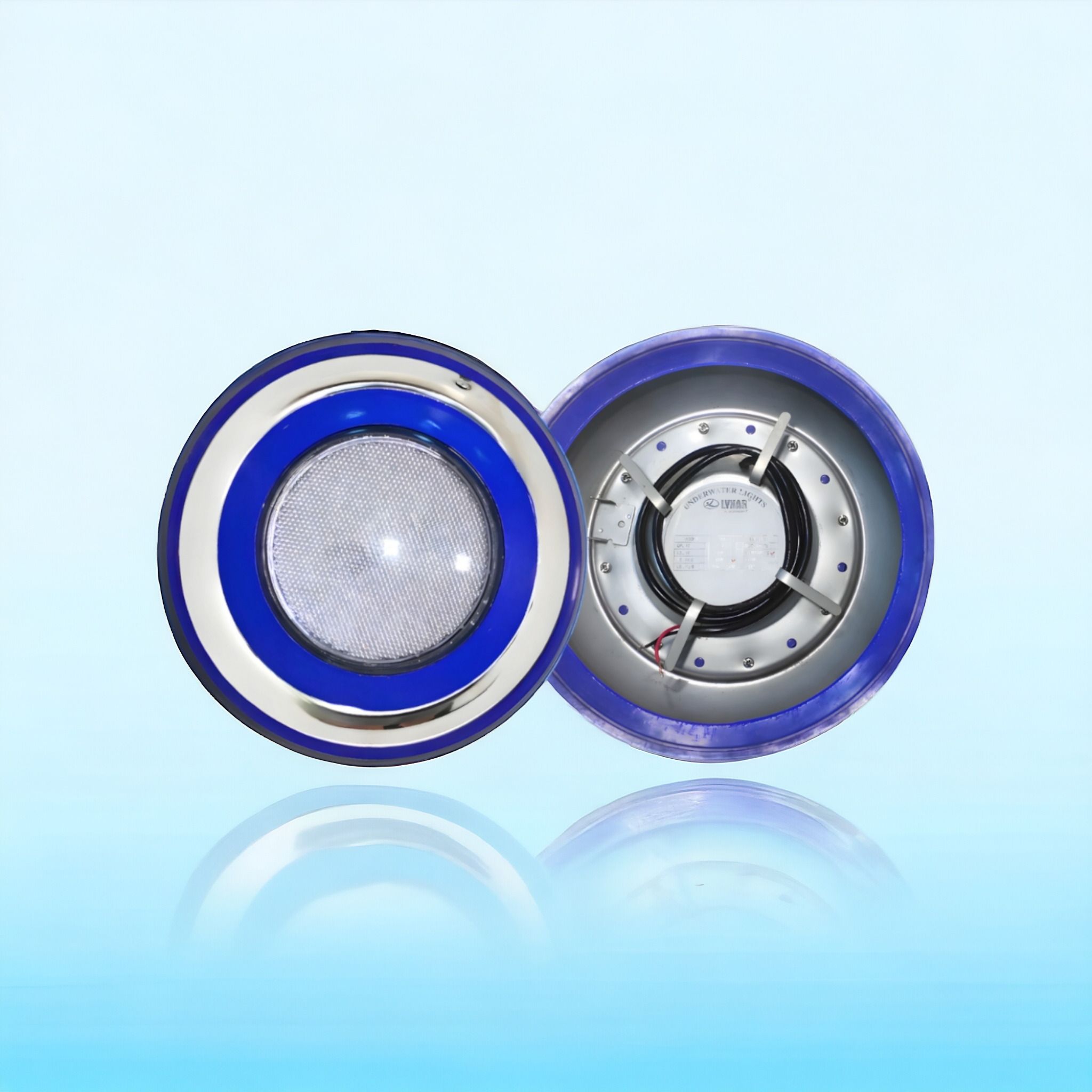 LED Pool Lighting - 10" Blue Ring, 220V to 12V Cool White Pool Waterproof SS LED Underwater Lamp-image-2