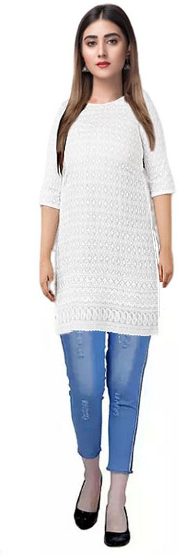 MAK TEL PRO ENTERPRISES A-line White, Blue Uniform Kurta