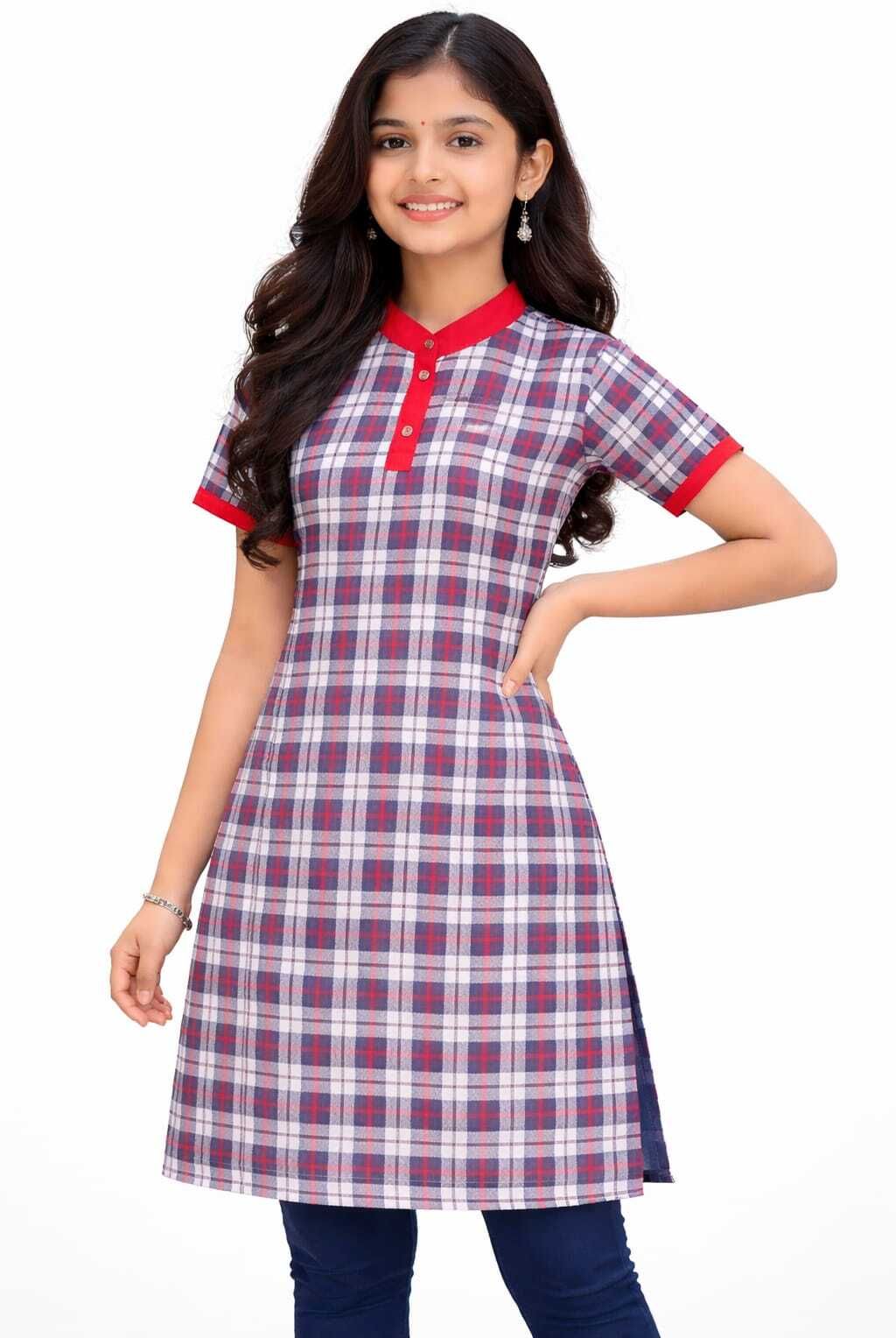 KAMVED ART Straight Grey, Red Uniform Kurta-image-7
