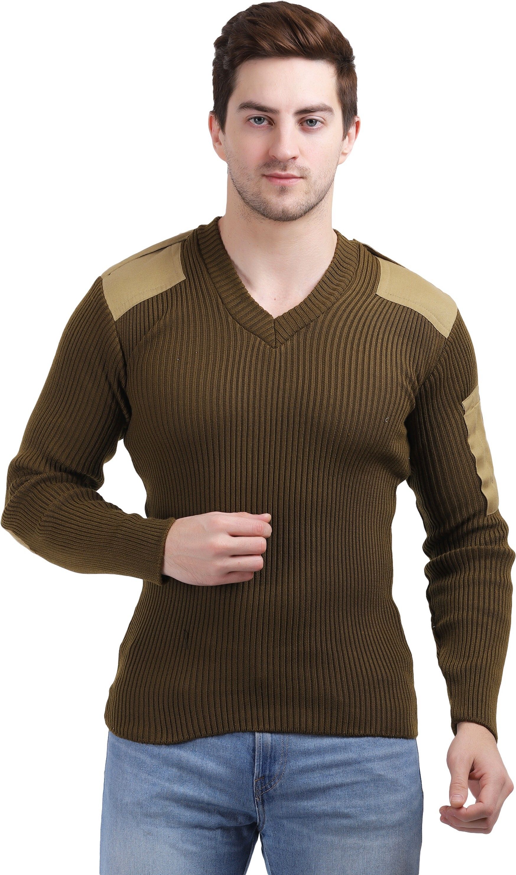 dupex Men Self Design V Neck Brown Sweater-picture-24