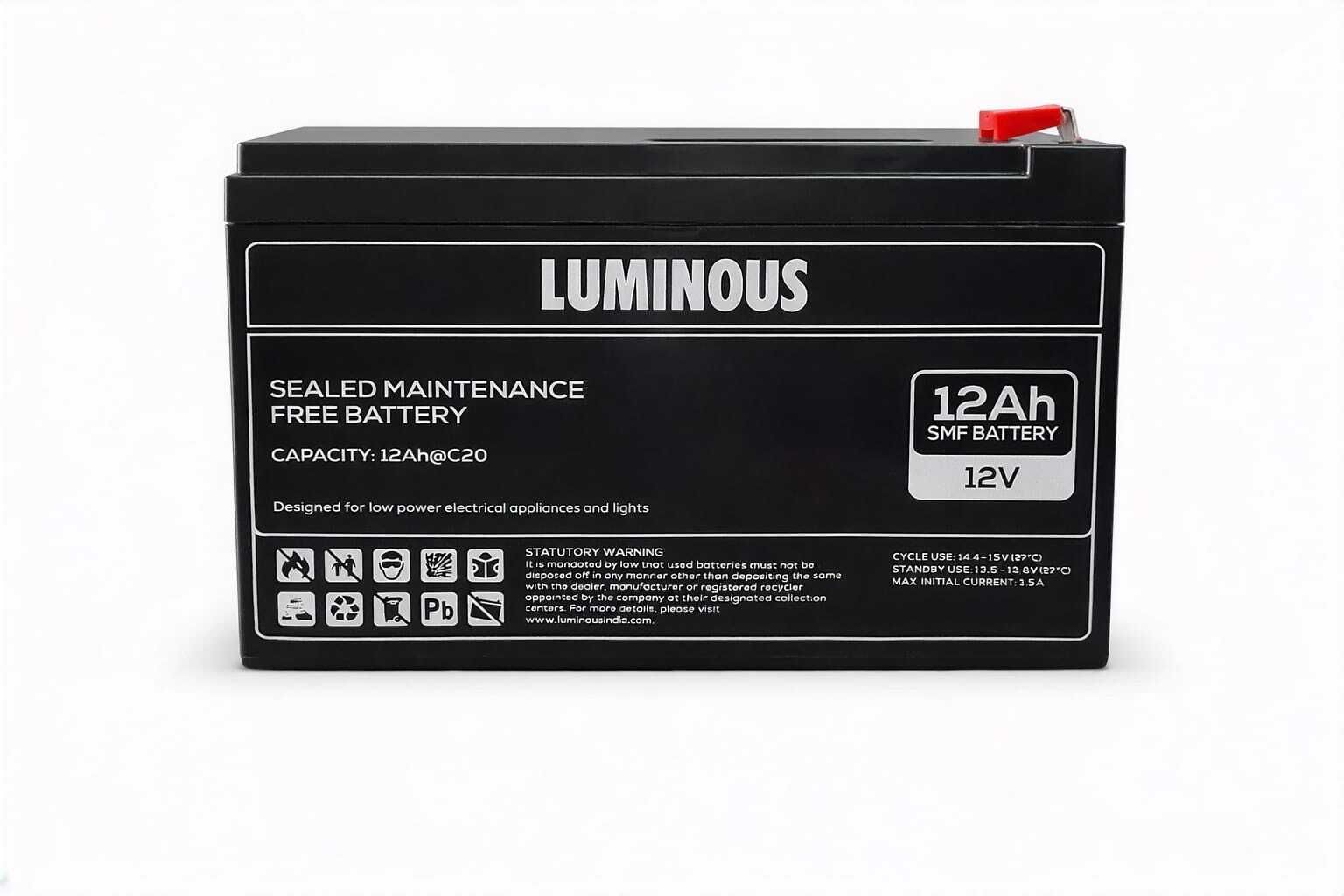 LUMINOUS 12V 12Ah SMF UPS battery for UPS 12 V Offline/Standby Tower Model UPS with Overload Protection 0 Outlet Plugs-picture-21