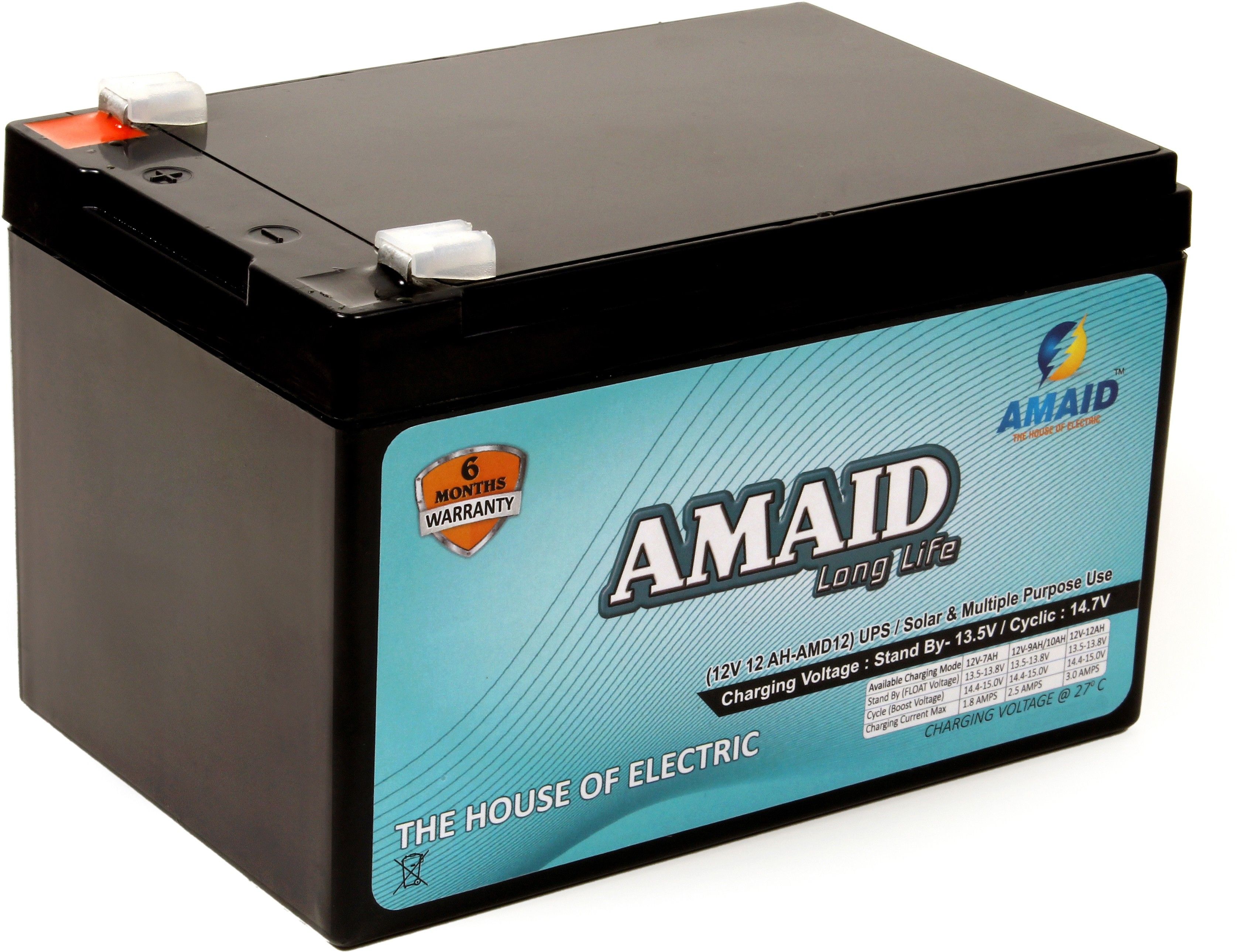AMAID -Standard 12V 12AH SMF Battery for Use in UPS/Solar and More Instruments. 12 V Offline/Standby Tower Model UPS 2 Outlet Plugs-image-48