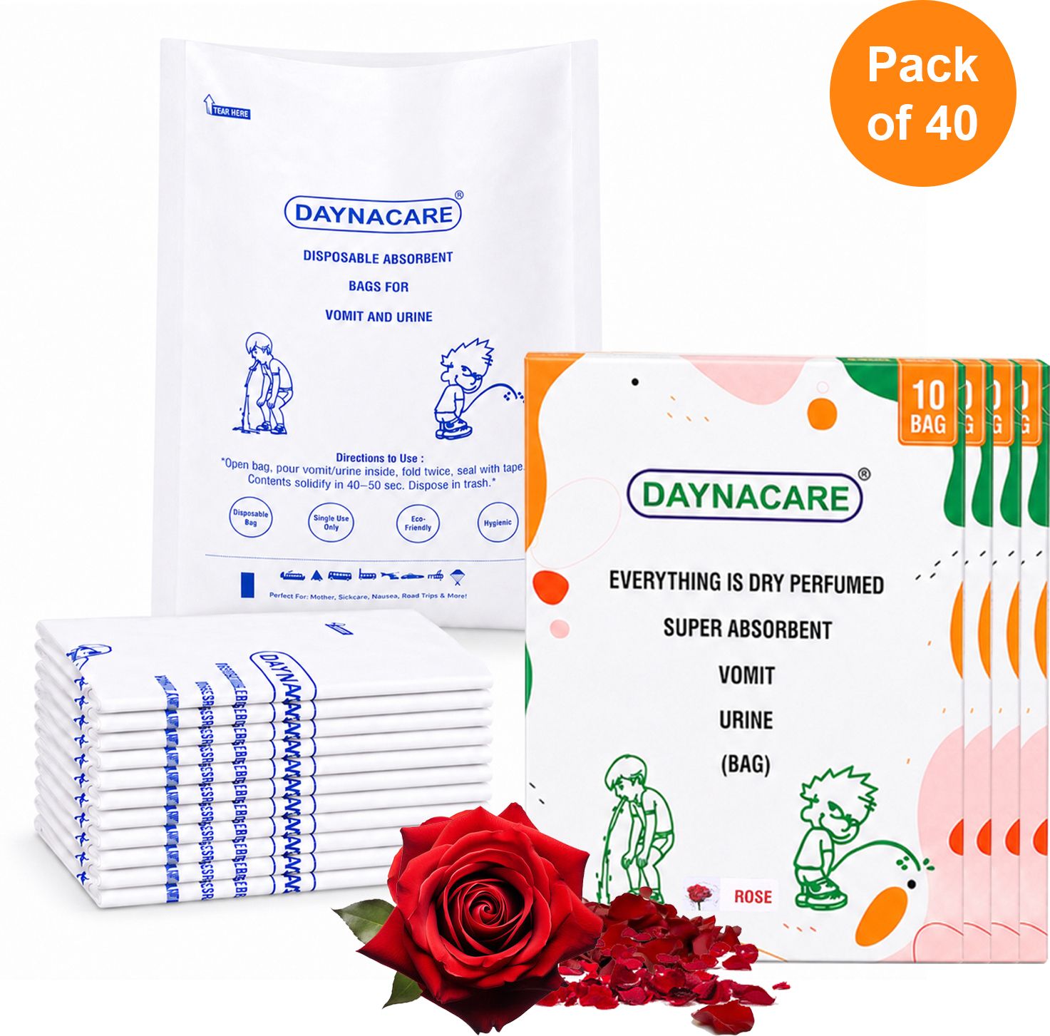 Rose Scent Disposable Vomit/Urine Bags Pack of 40 Leak-Proof Travel Paper Vomit Bag-image-28